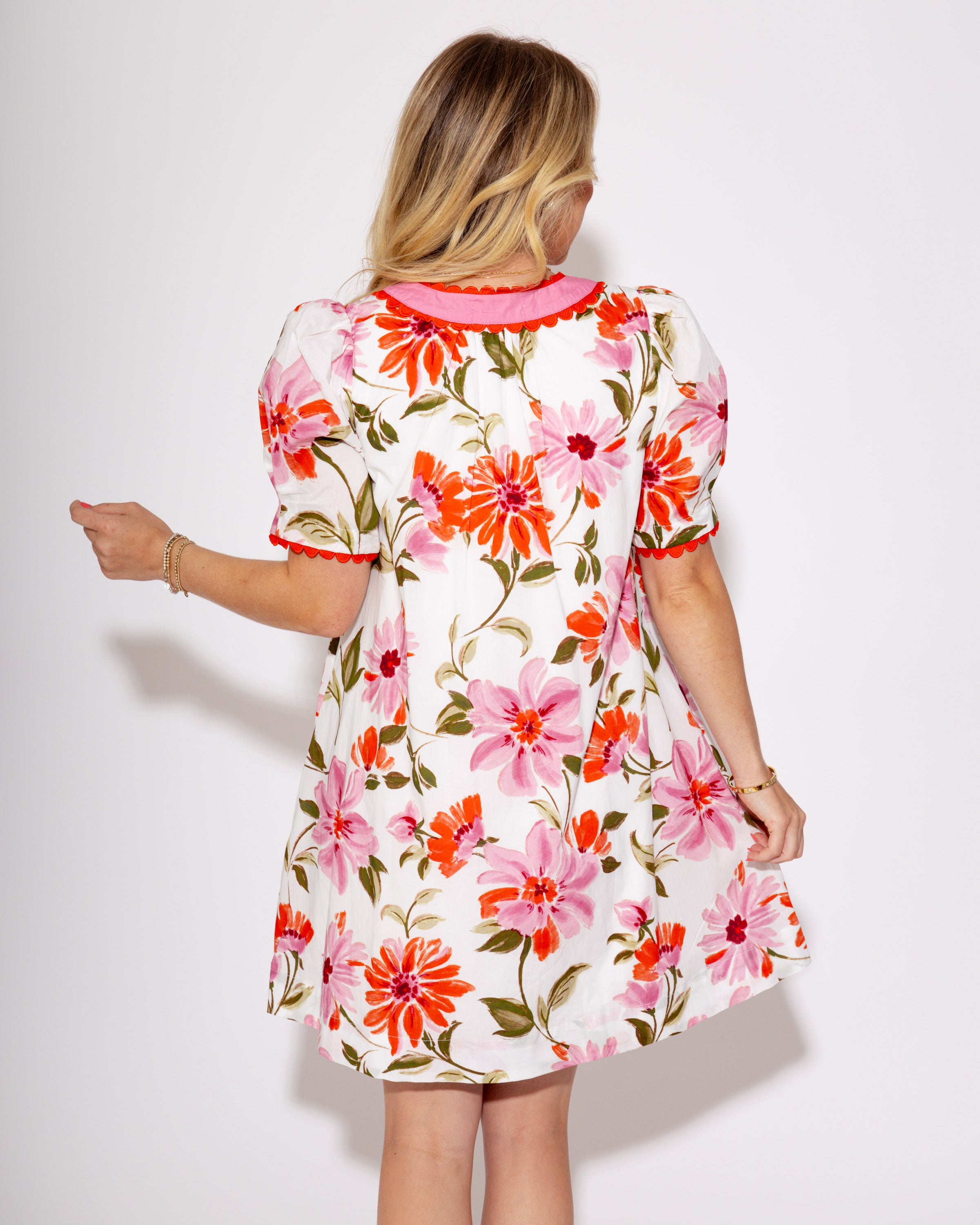 Floral Charm Scalloped Edge Mini Dress