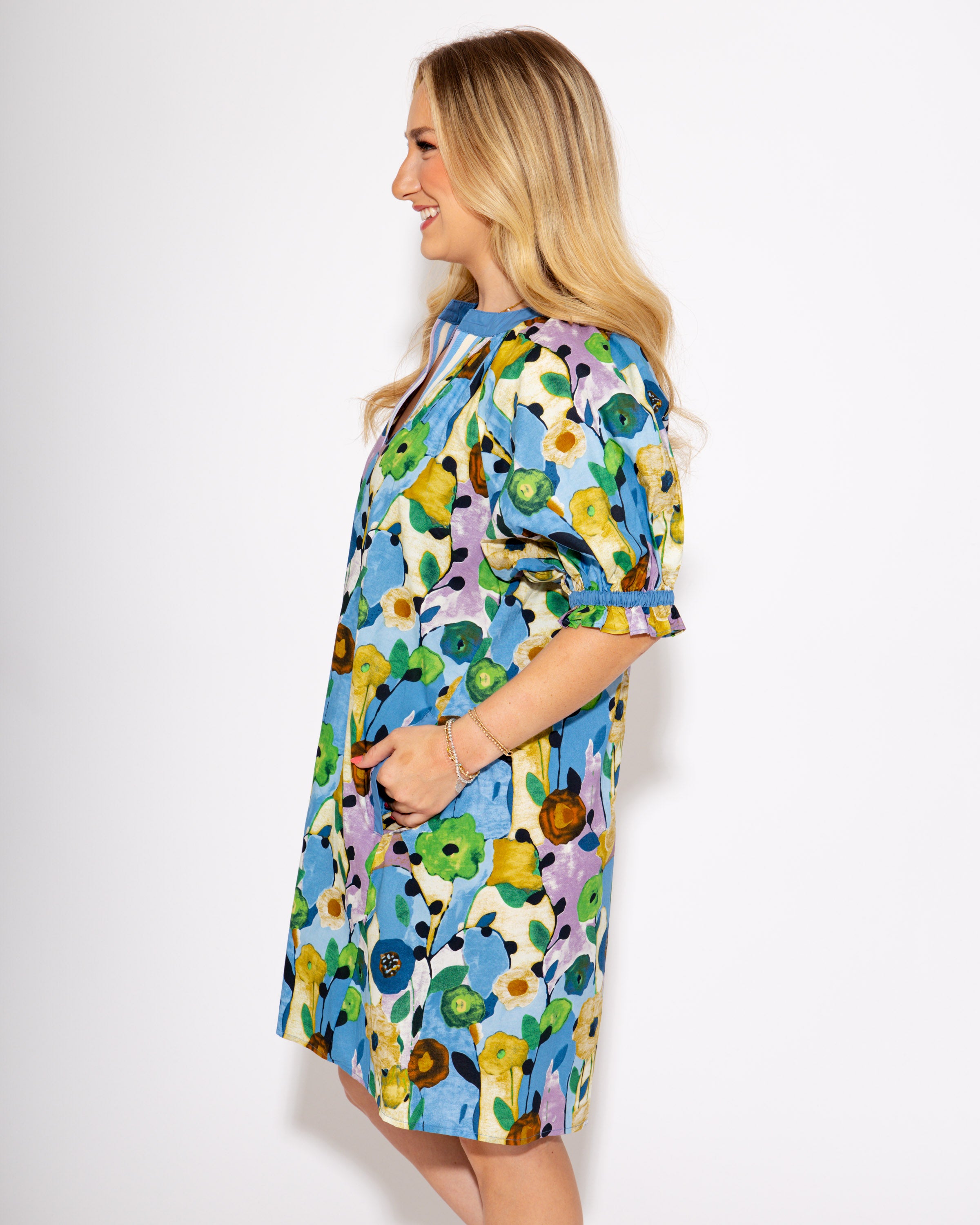 Poppy Split Neck Poplin Mini Dress