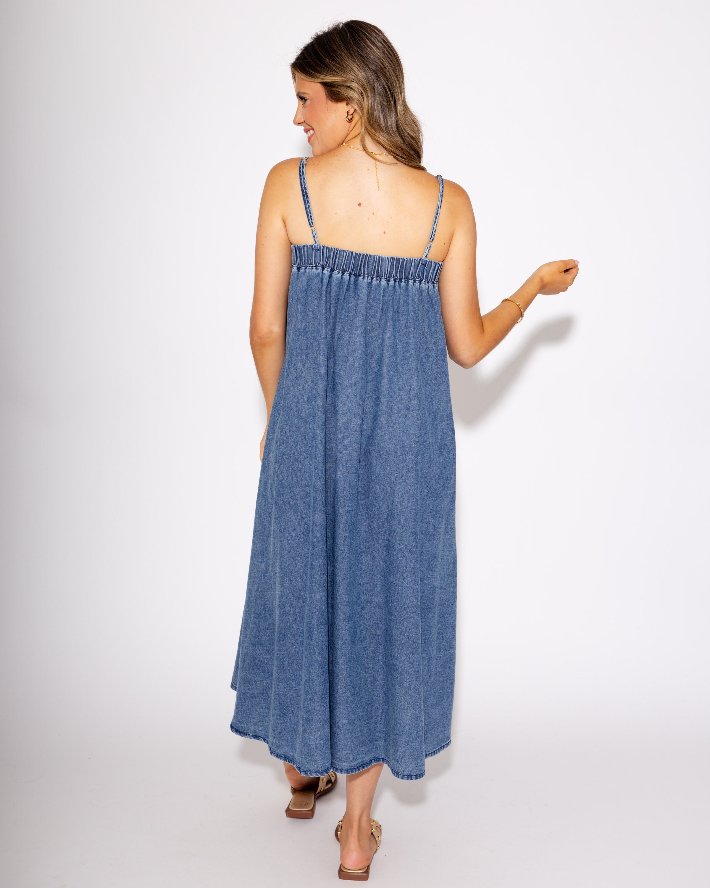Darling Denim Pleated Midi Dress