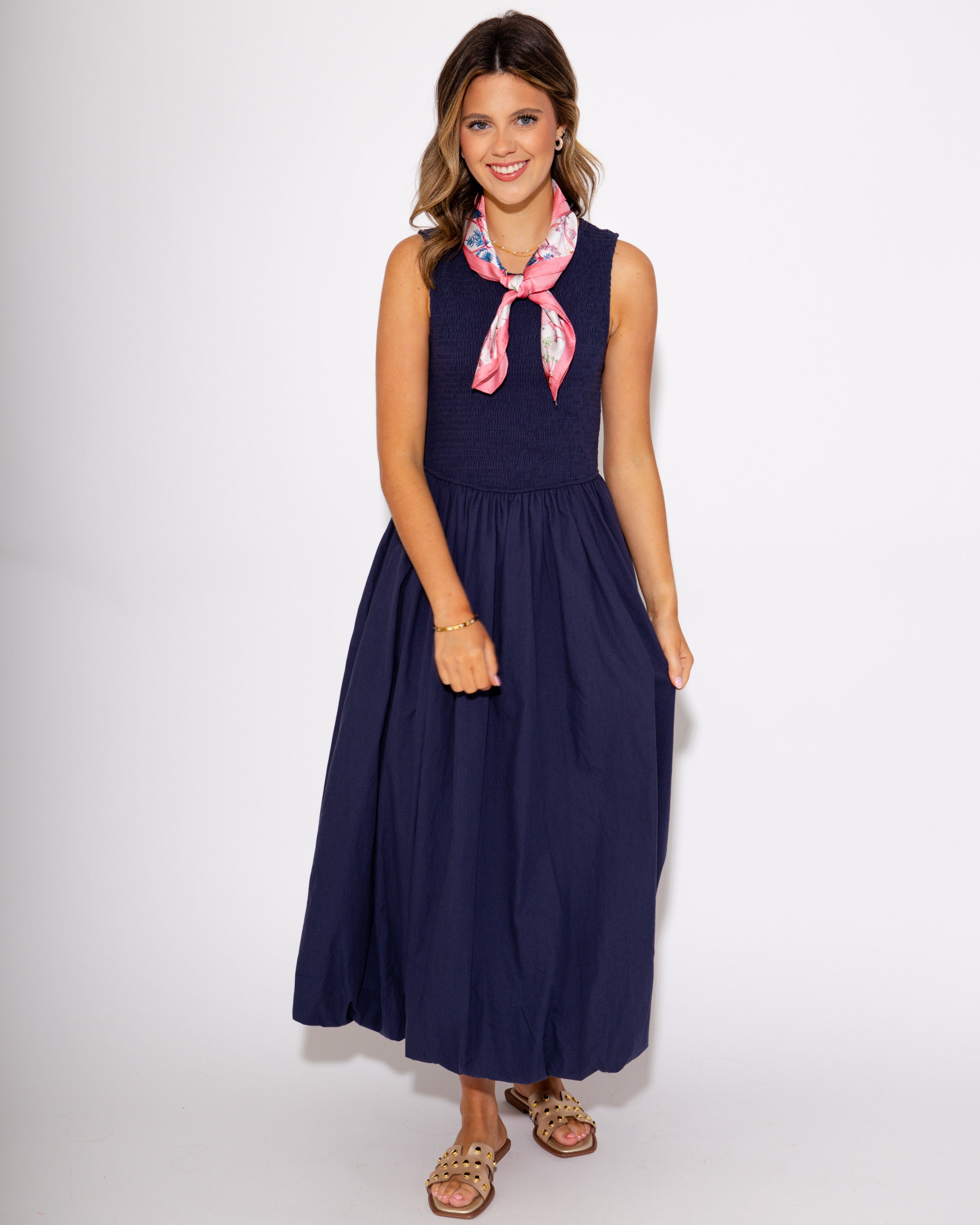 Bubble Dress Dreams Midi in Navy