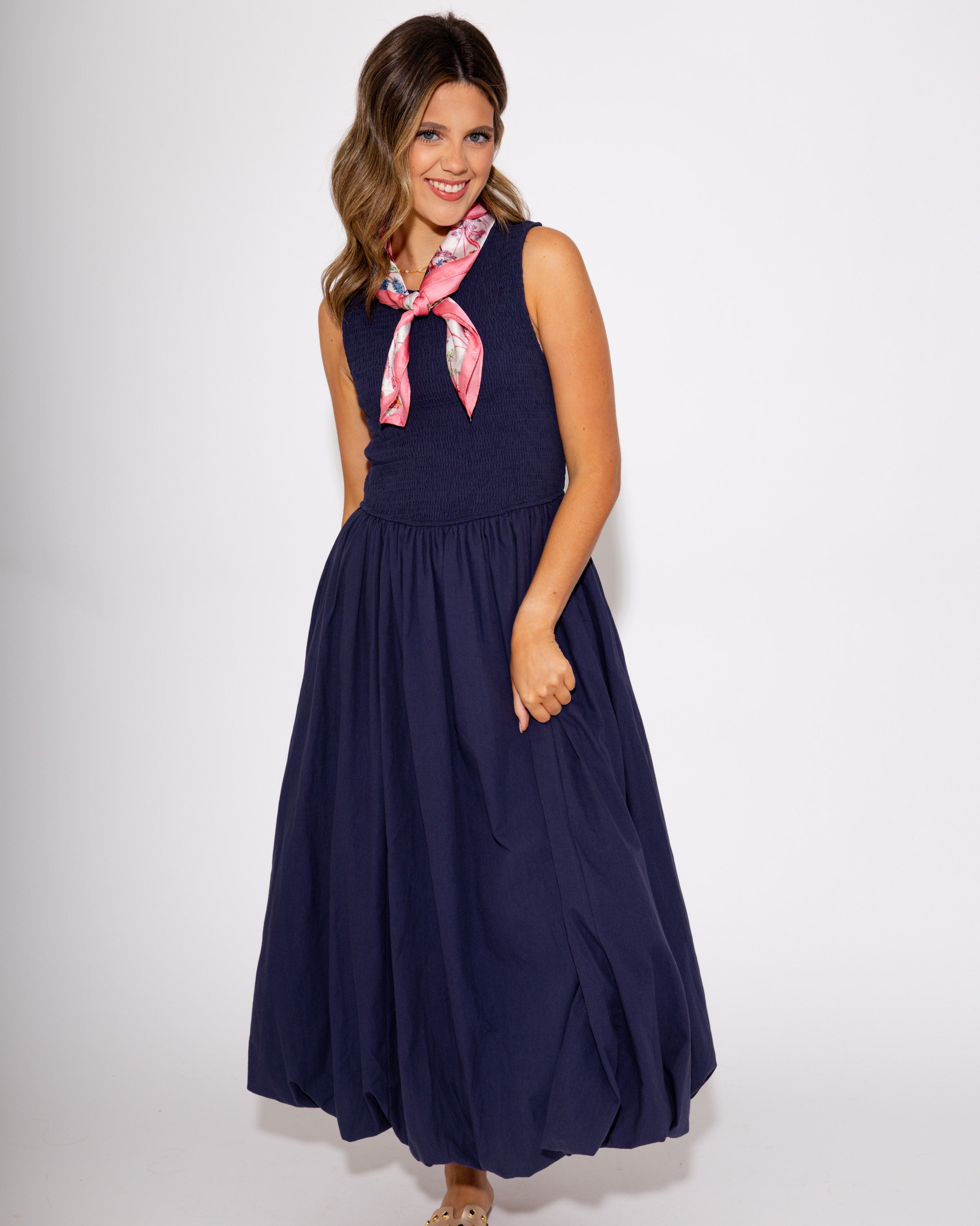 Bubble Dress Dreams Midi in Navy