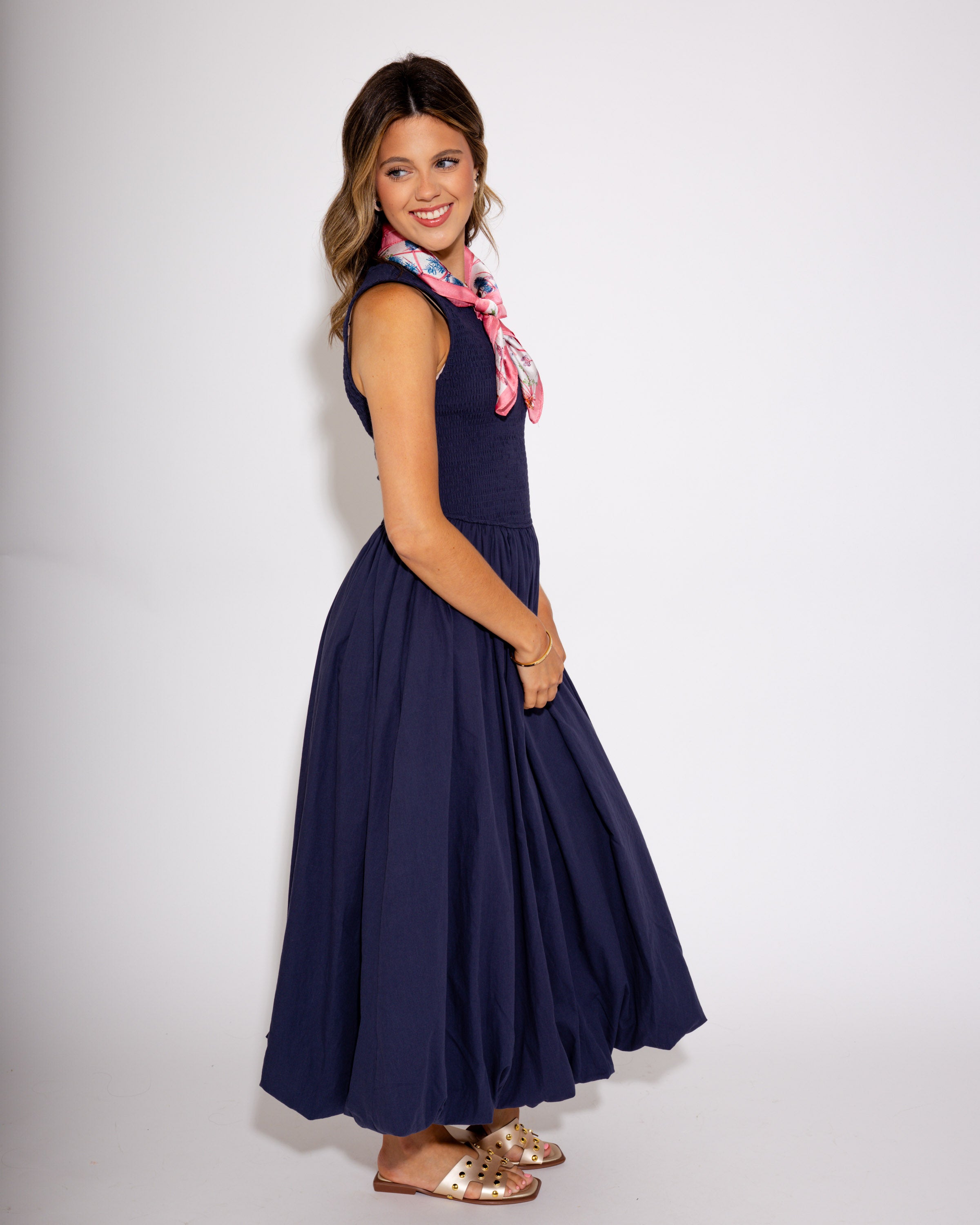 Bubble Dress Dreams Midi in Navy