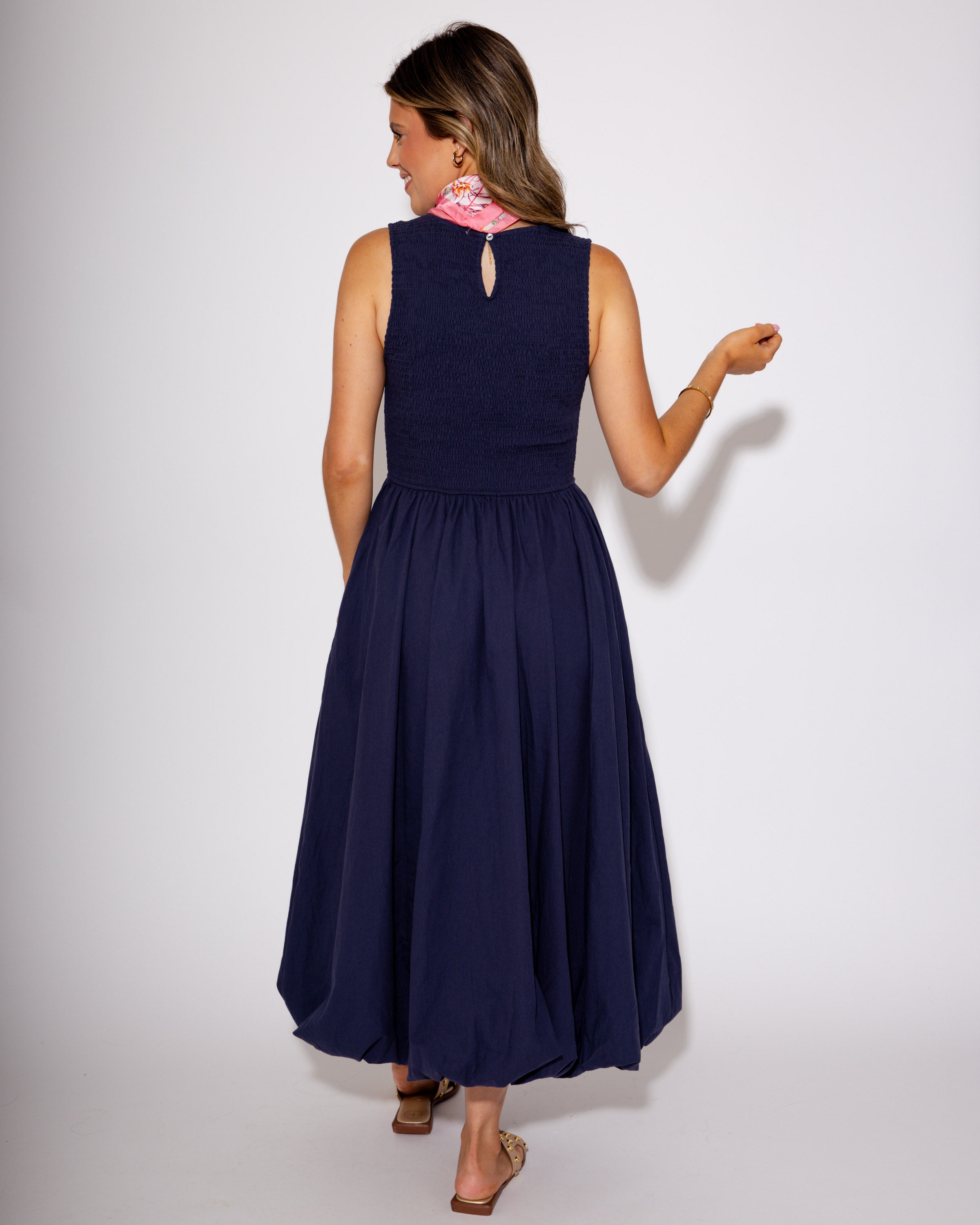 Bubble Dress Dreams Midi in Navy