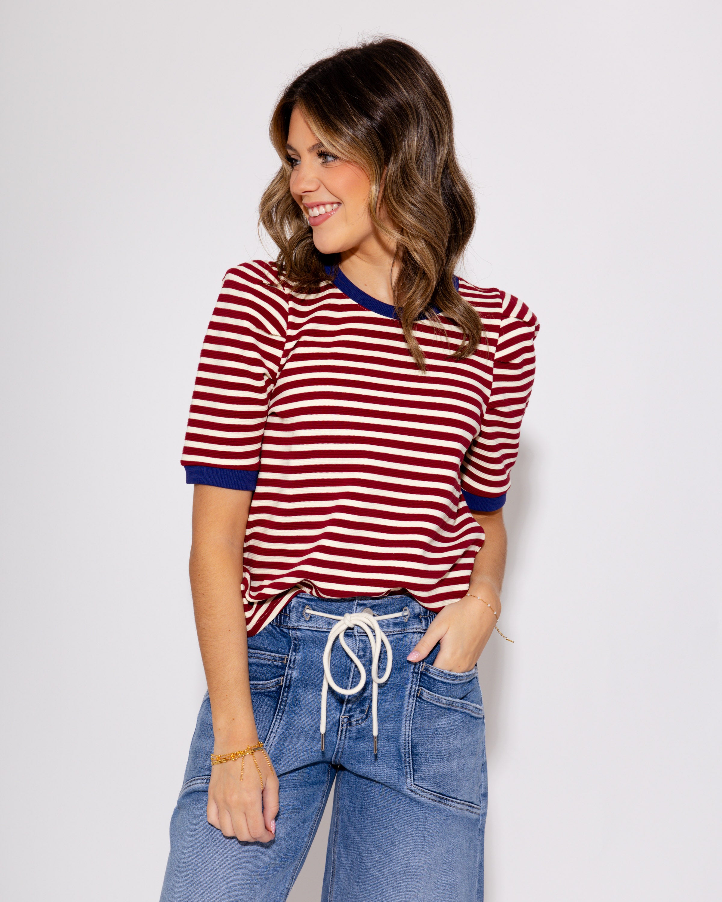 Wine and White Contrast Top