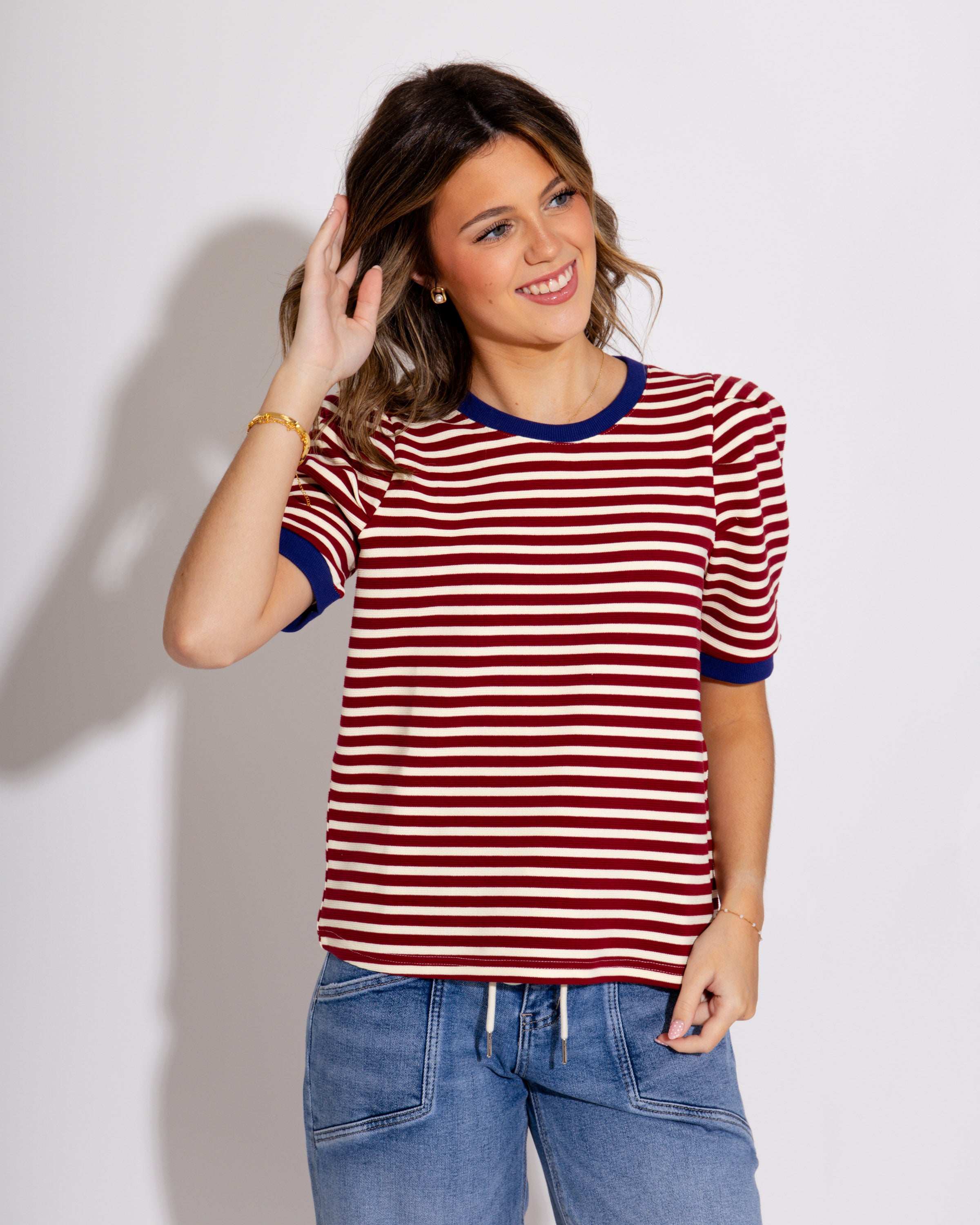 Wine and White Contrast Top