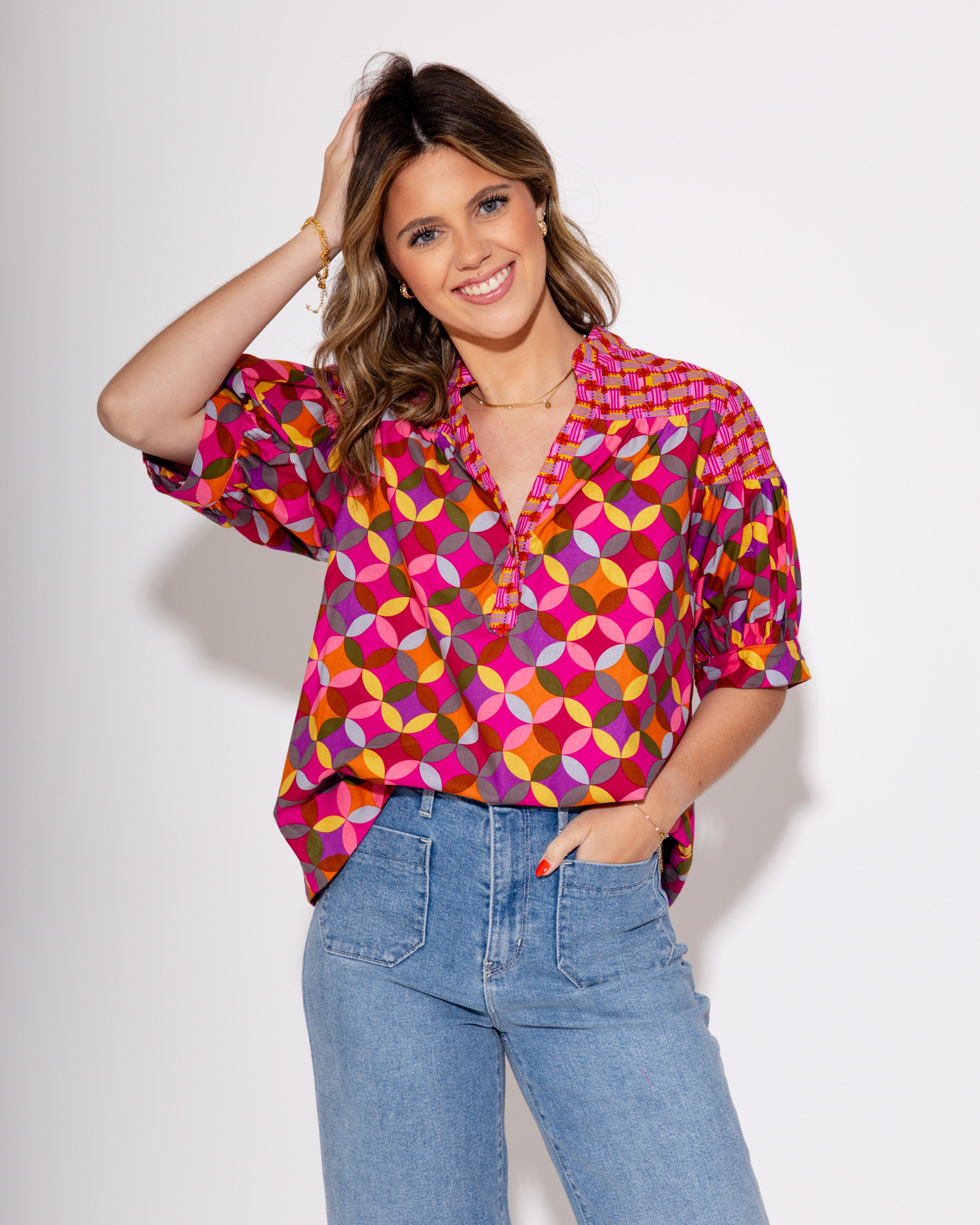 Ivy Jane I Magenta Mosaic Popover Top