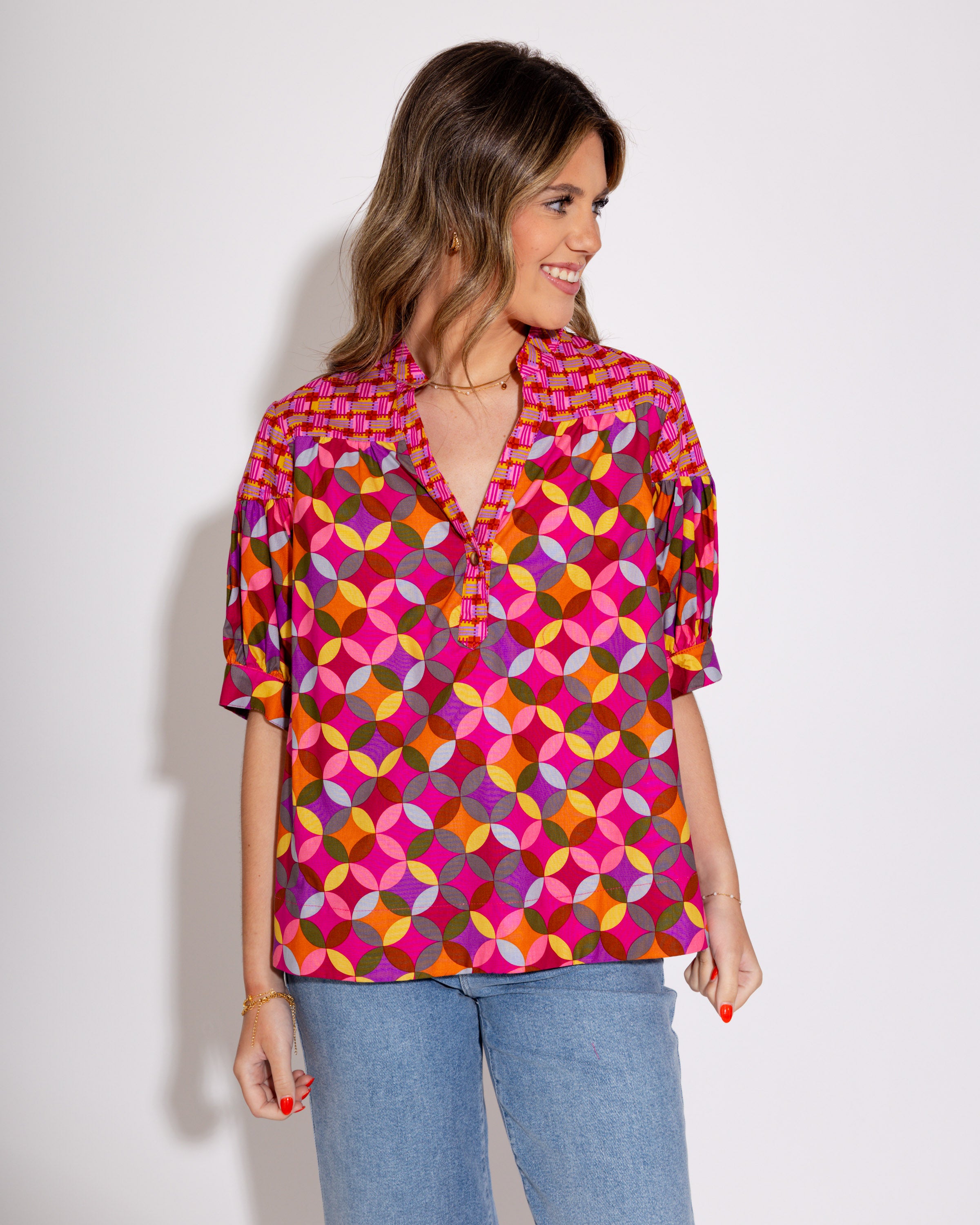 Ivy Jane I Magenta Mosaic Popover Top