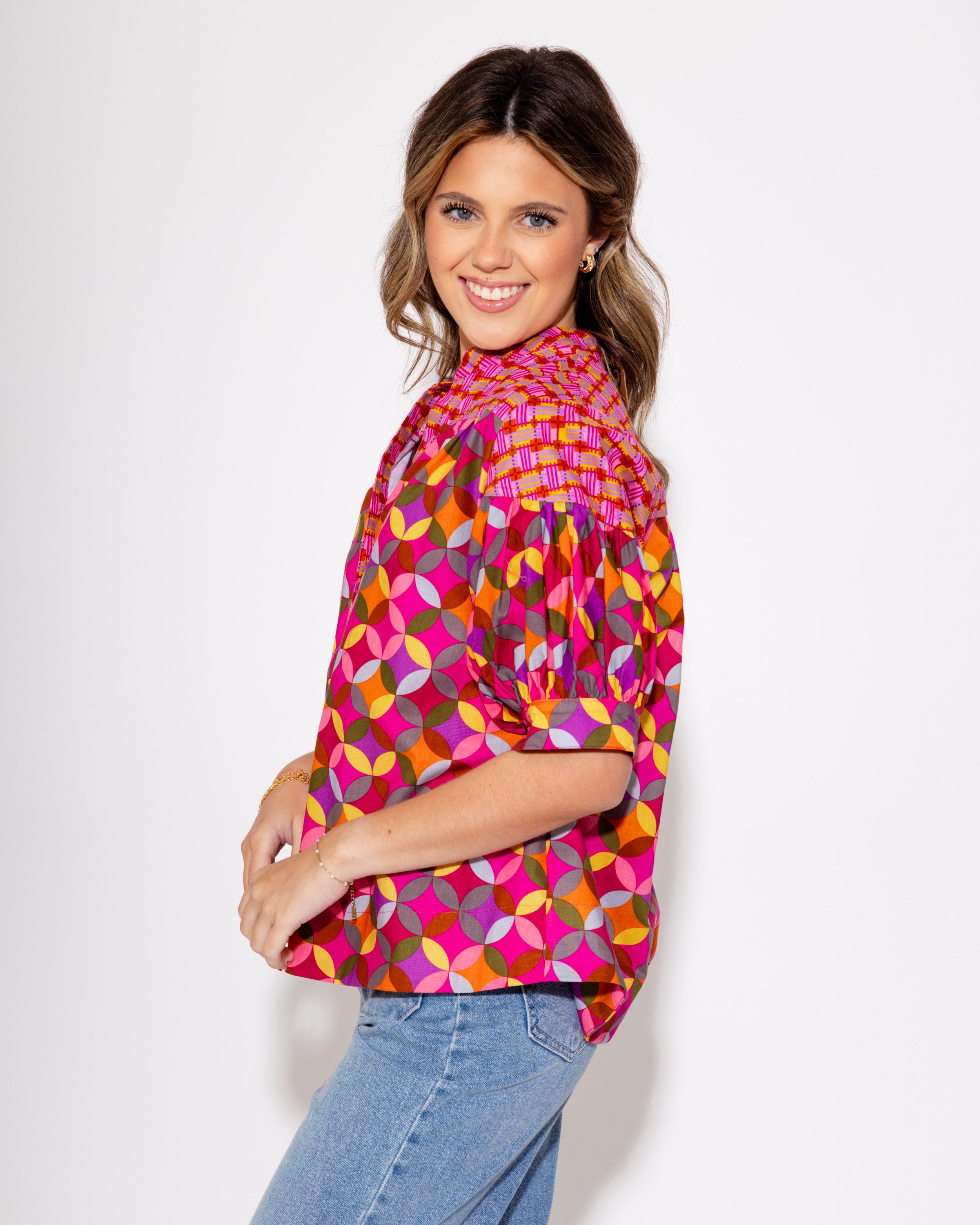 Ivy Jane I Magenta Mosaic Popover Top