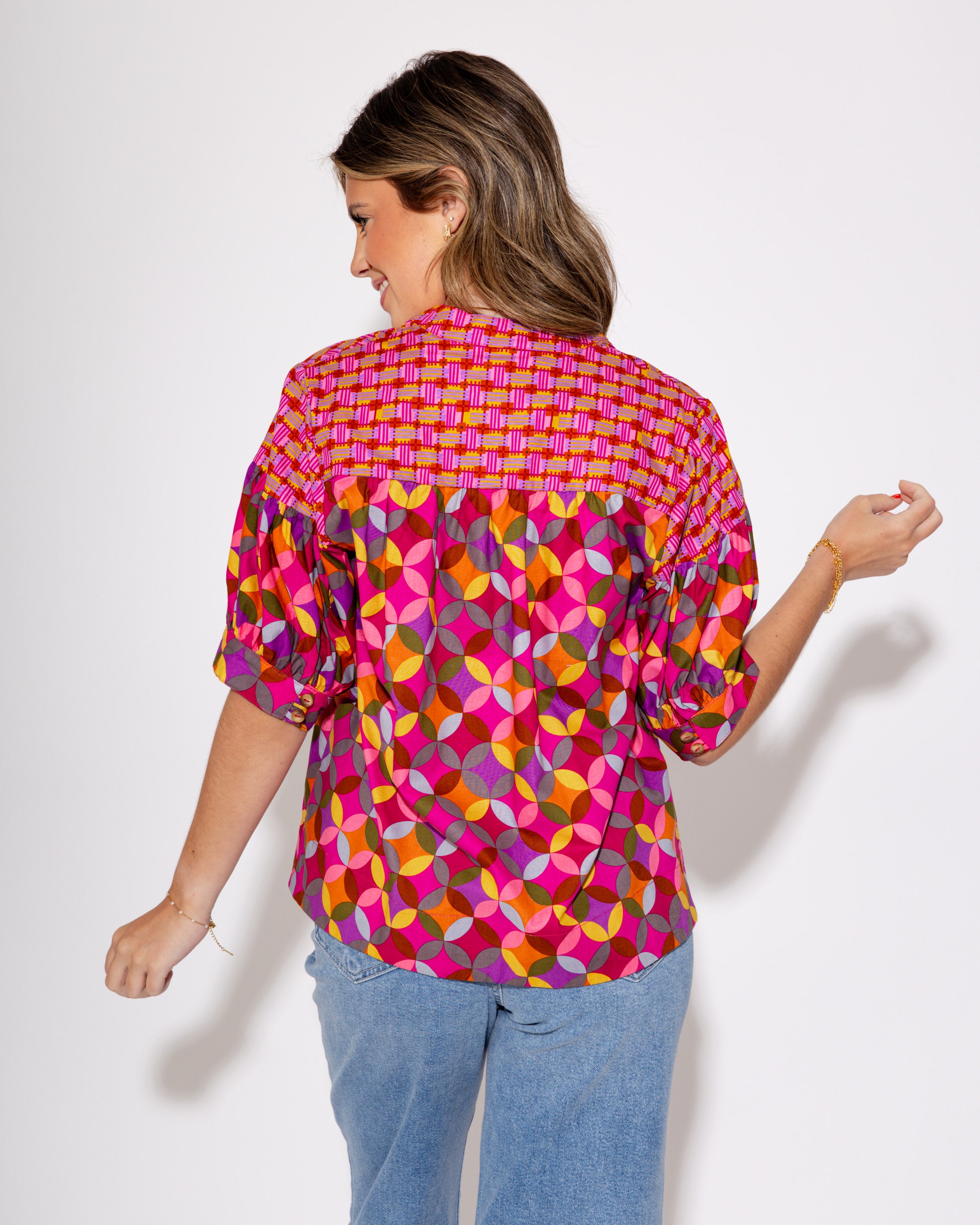 Ivy Jane I Magenta Mosaic Popover Top