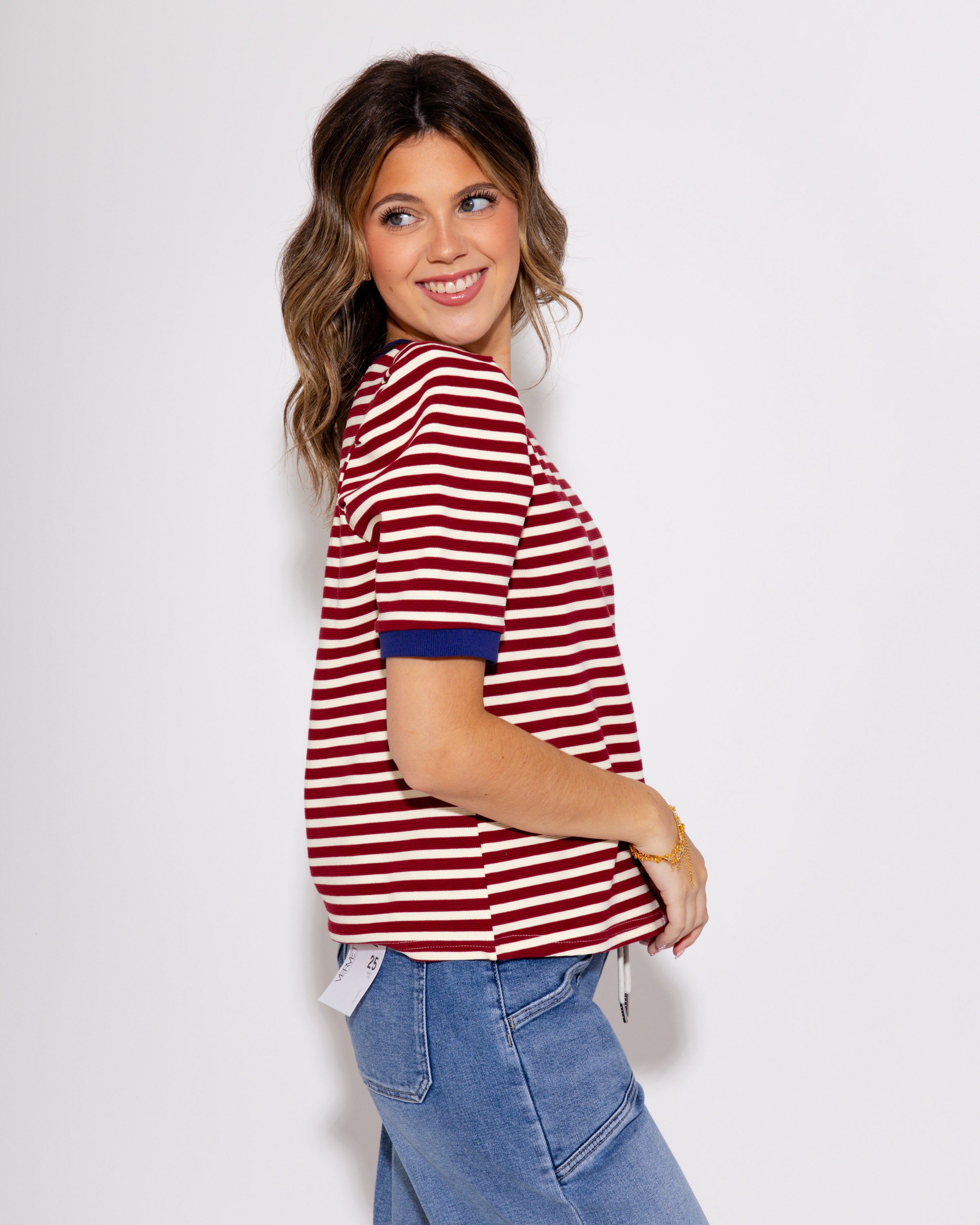 Wine and White Contrast Top