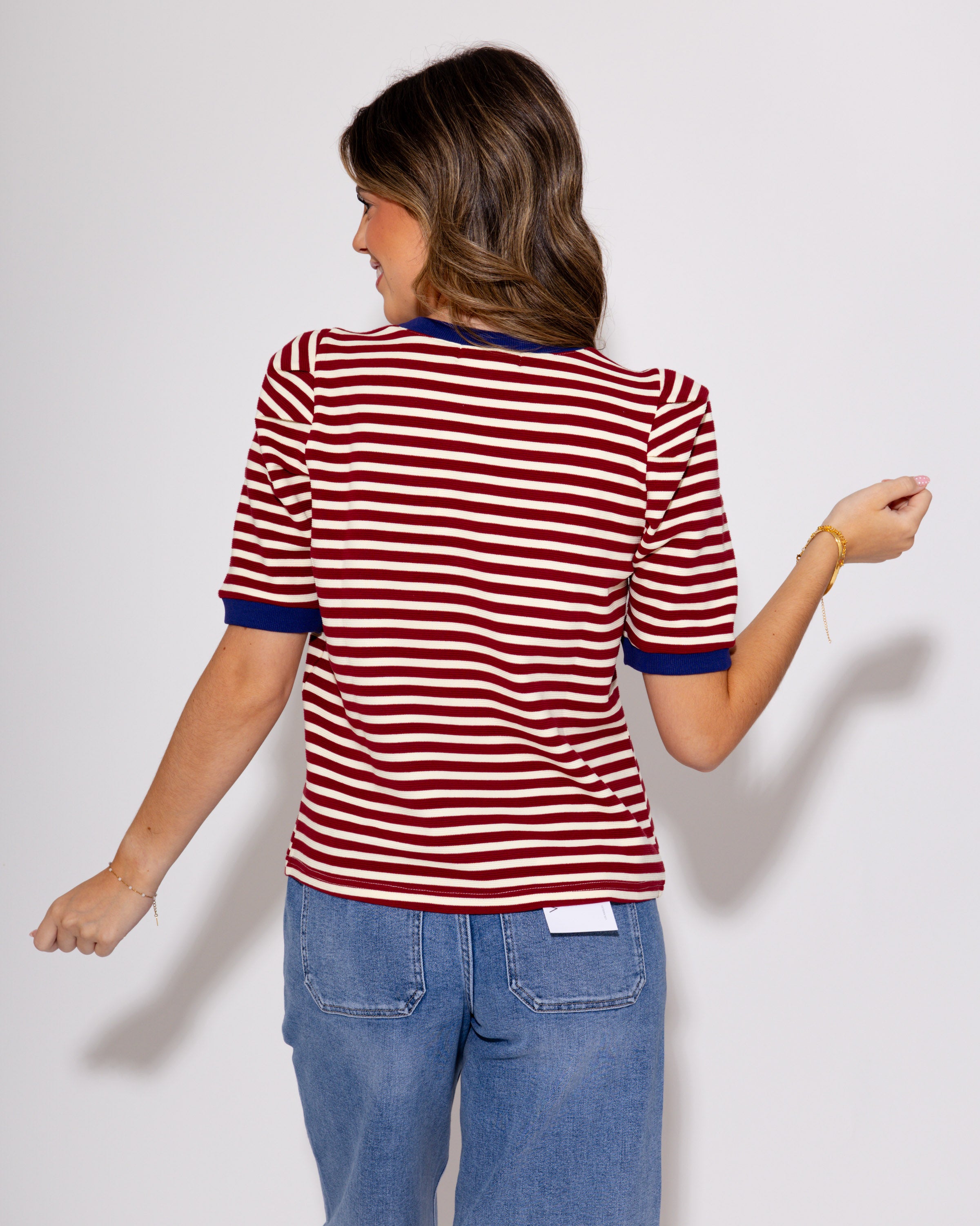 Wine and White Contrast Top