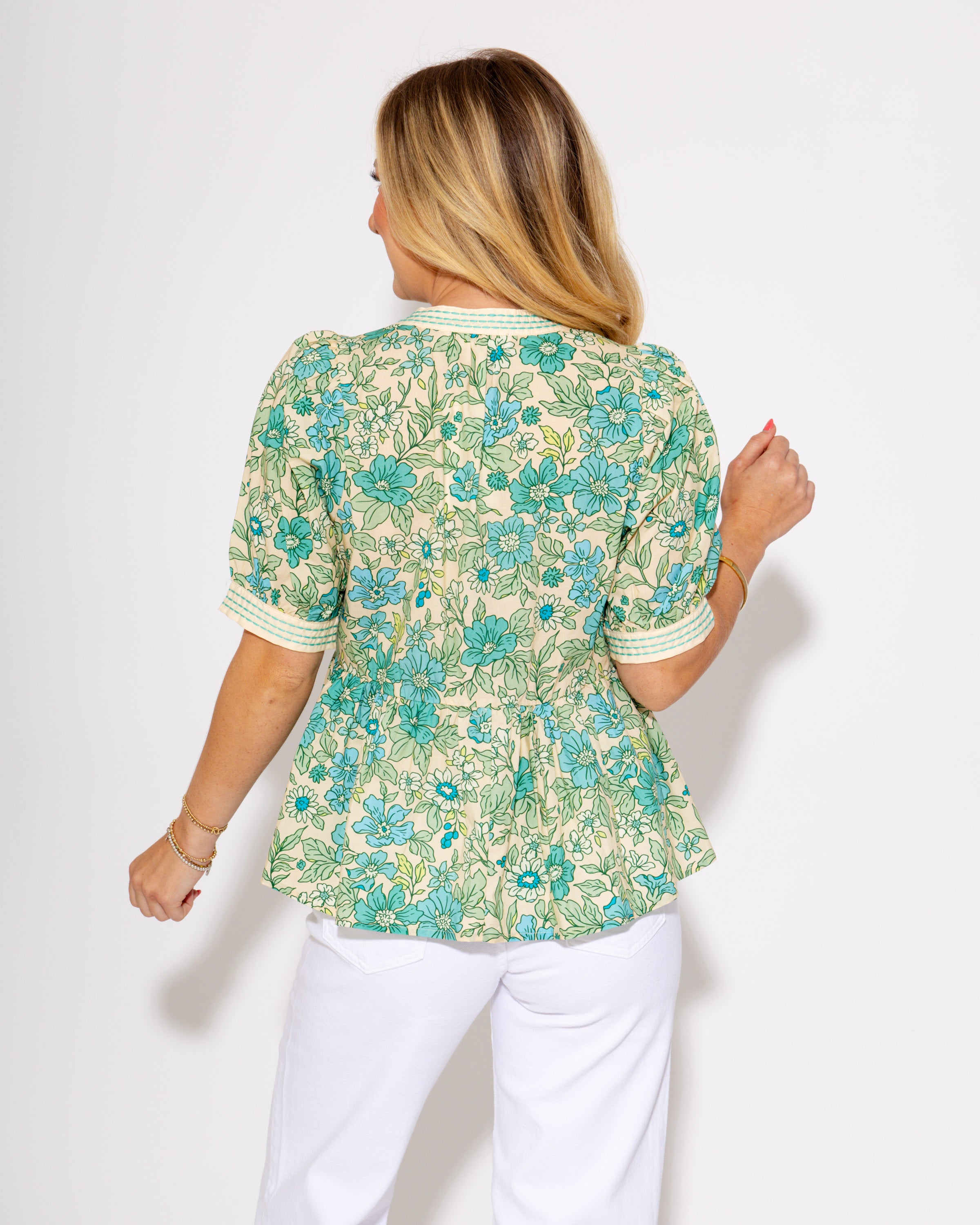 Emerald Bloom Ruffle Hem Top