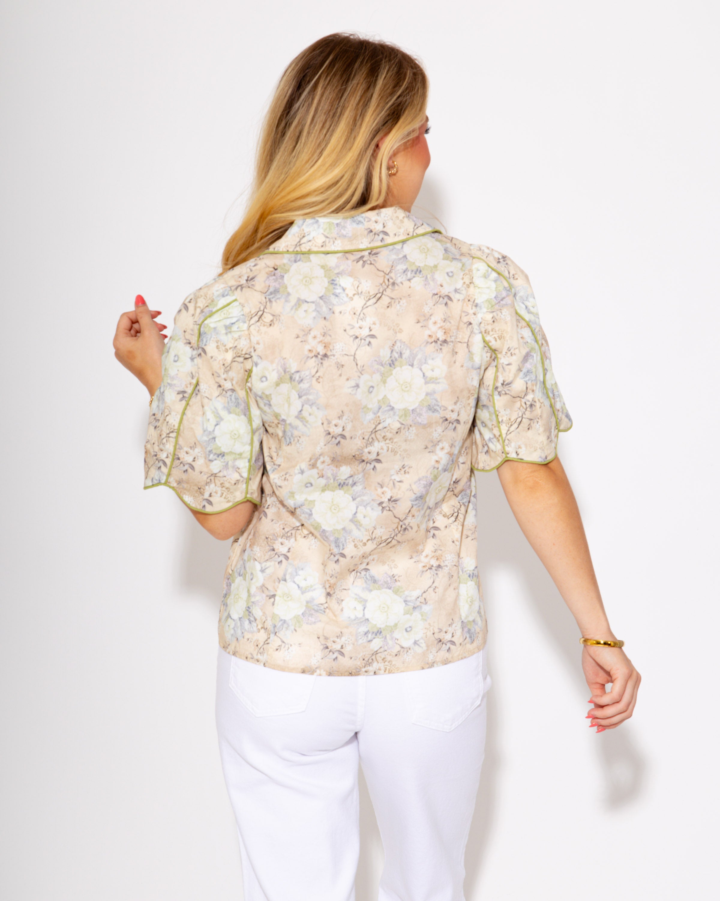 Chic Garden Scalloped Edge Button Up Top