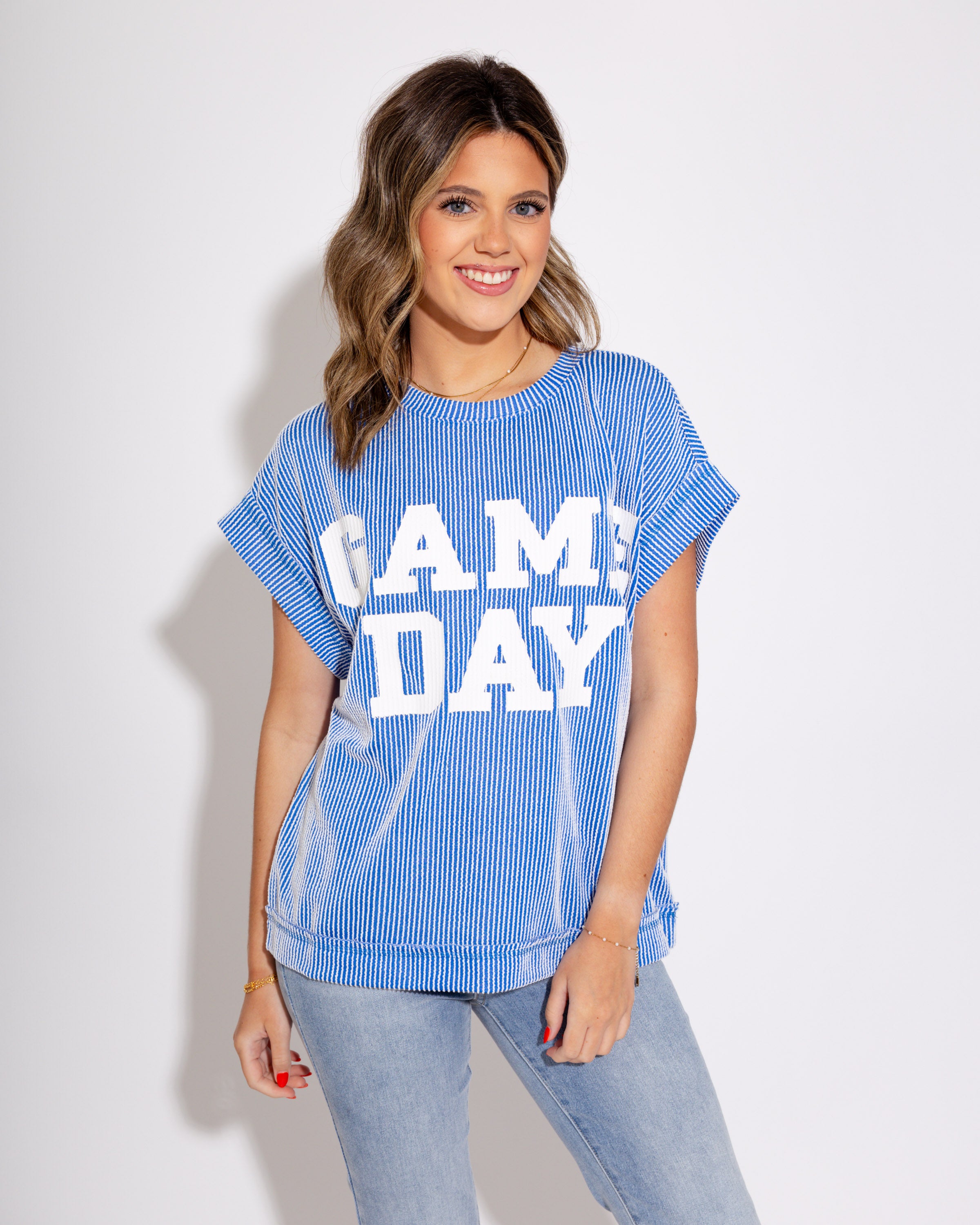 Game Day Ready Ribbed Tee in Blue