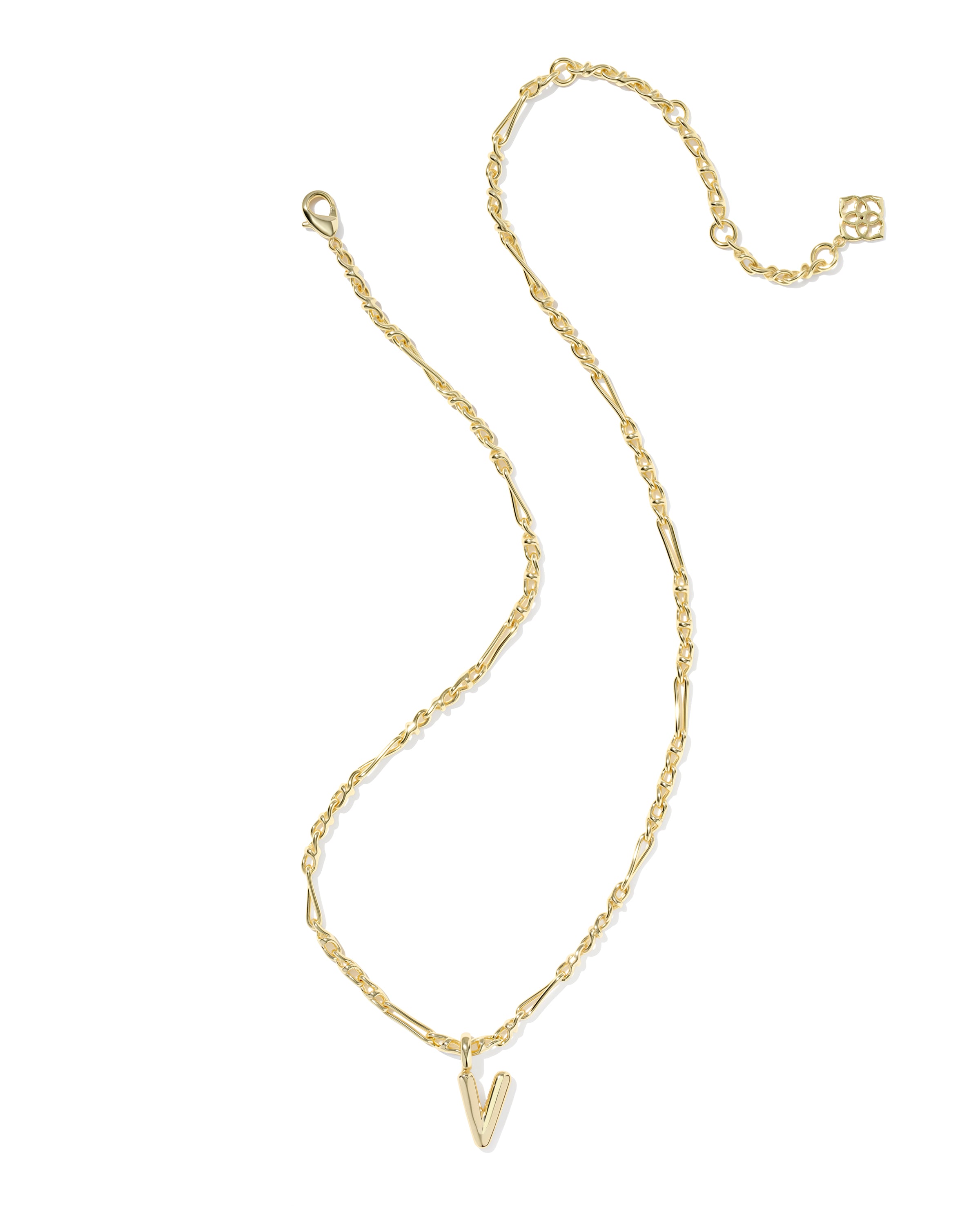 Bubble Letter V Pendant Necklace in Gold