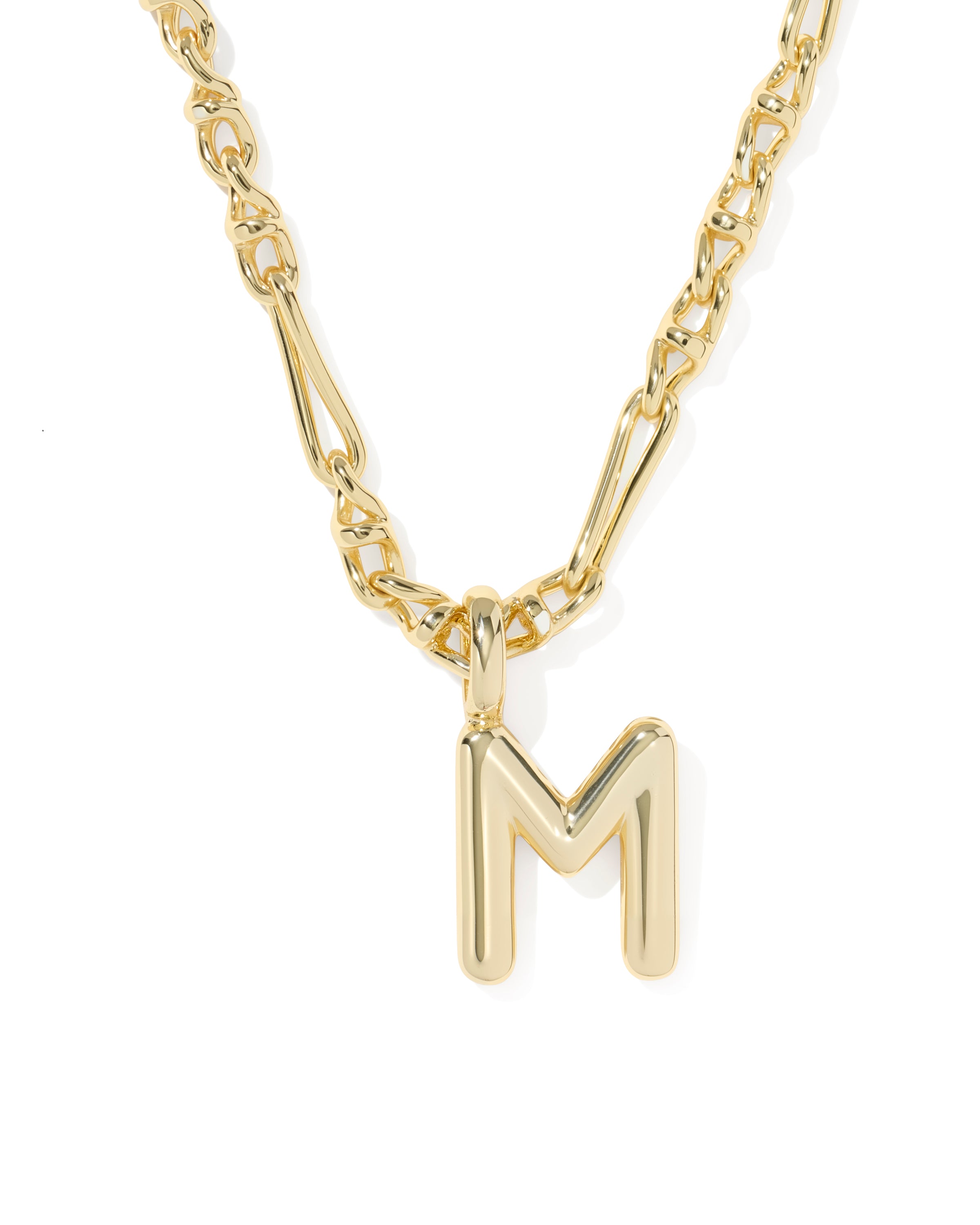Bubble Letter M Pendant Necklace in Gold