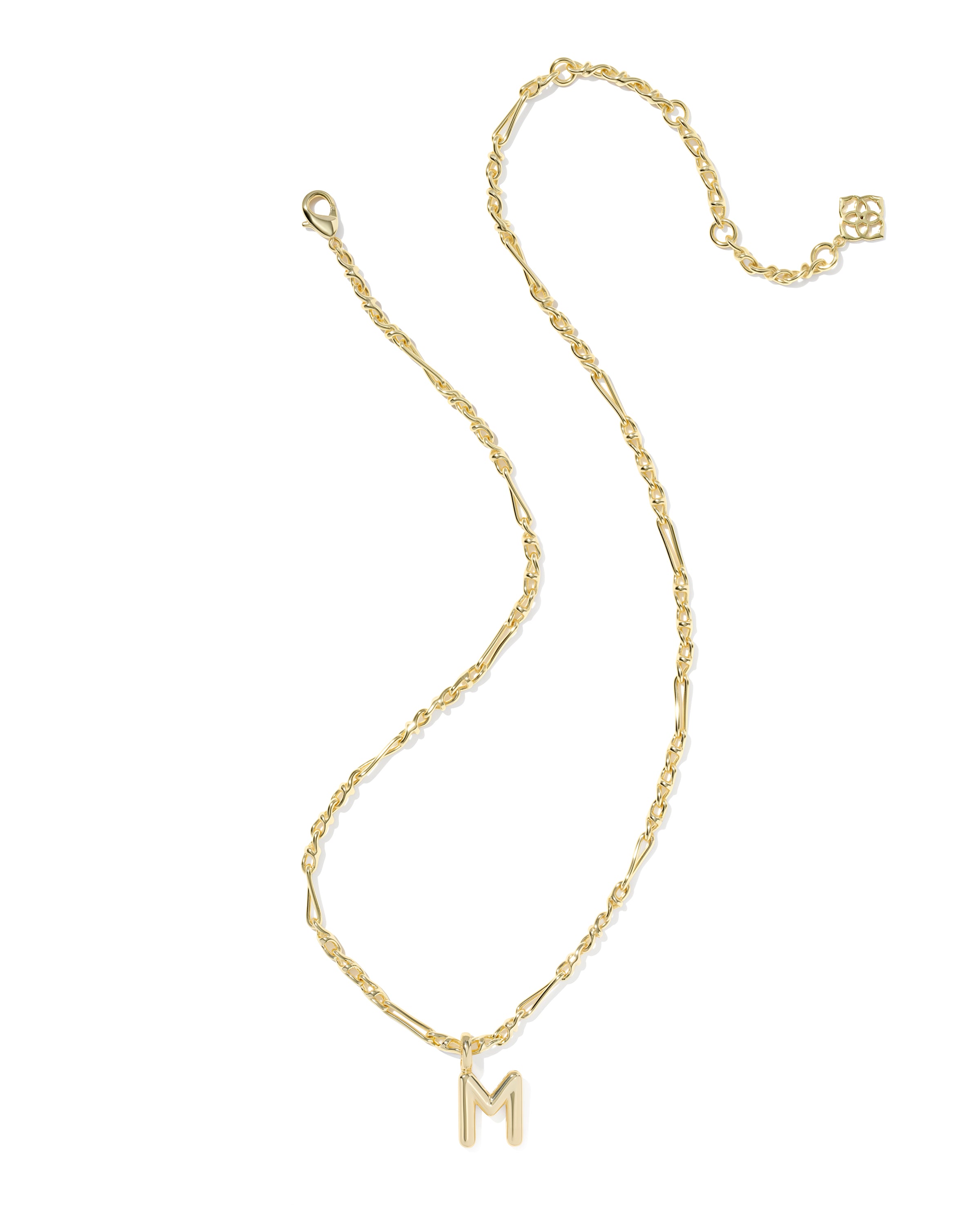 Bubble Letter M Pendant Necklace in Gold
