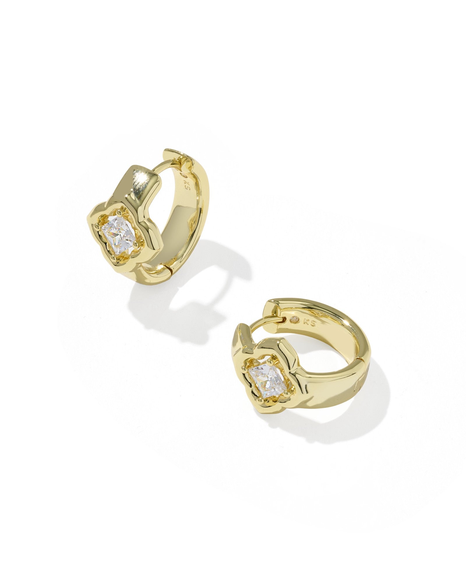 Mallory Crystal Huggie Earring in Gold White Crystal