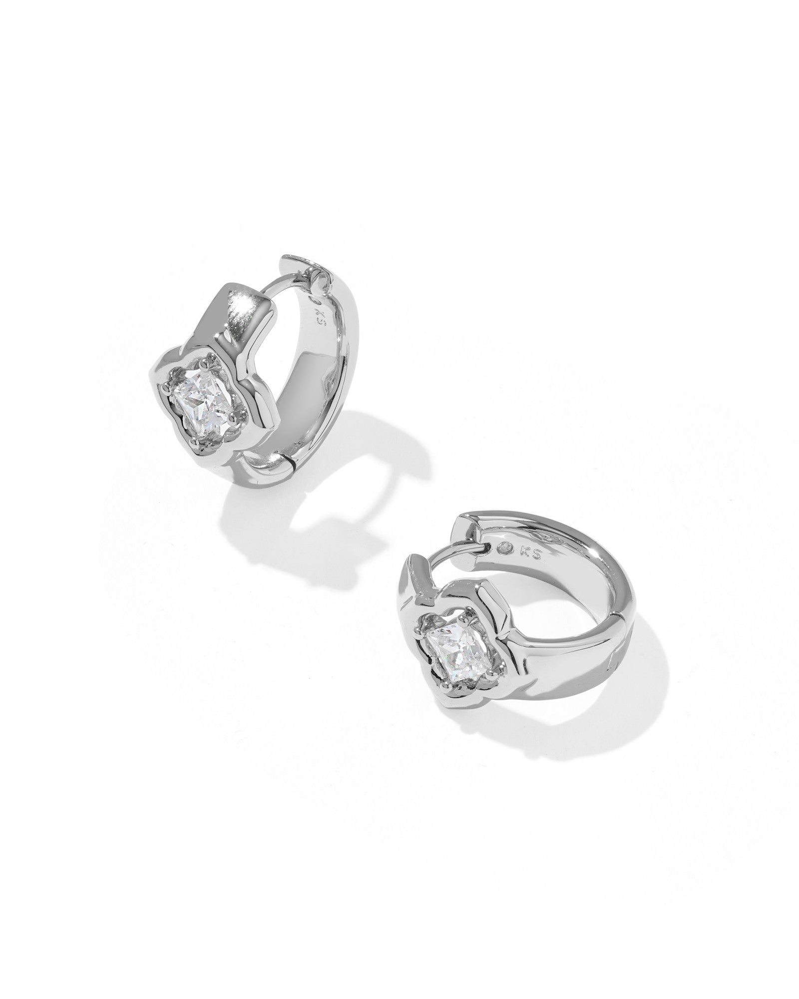 Mallory Crystal Huggie Earring in Silver White Crystal