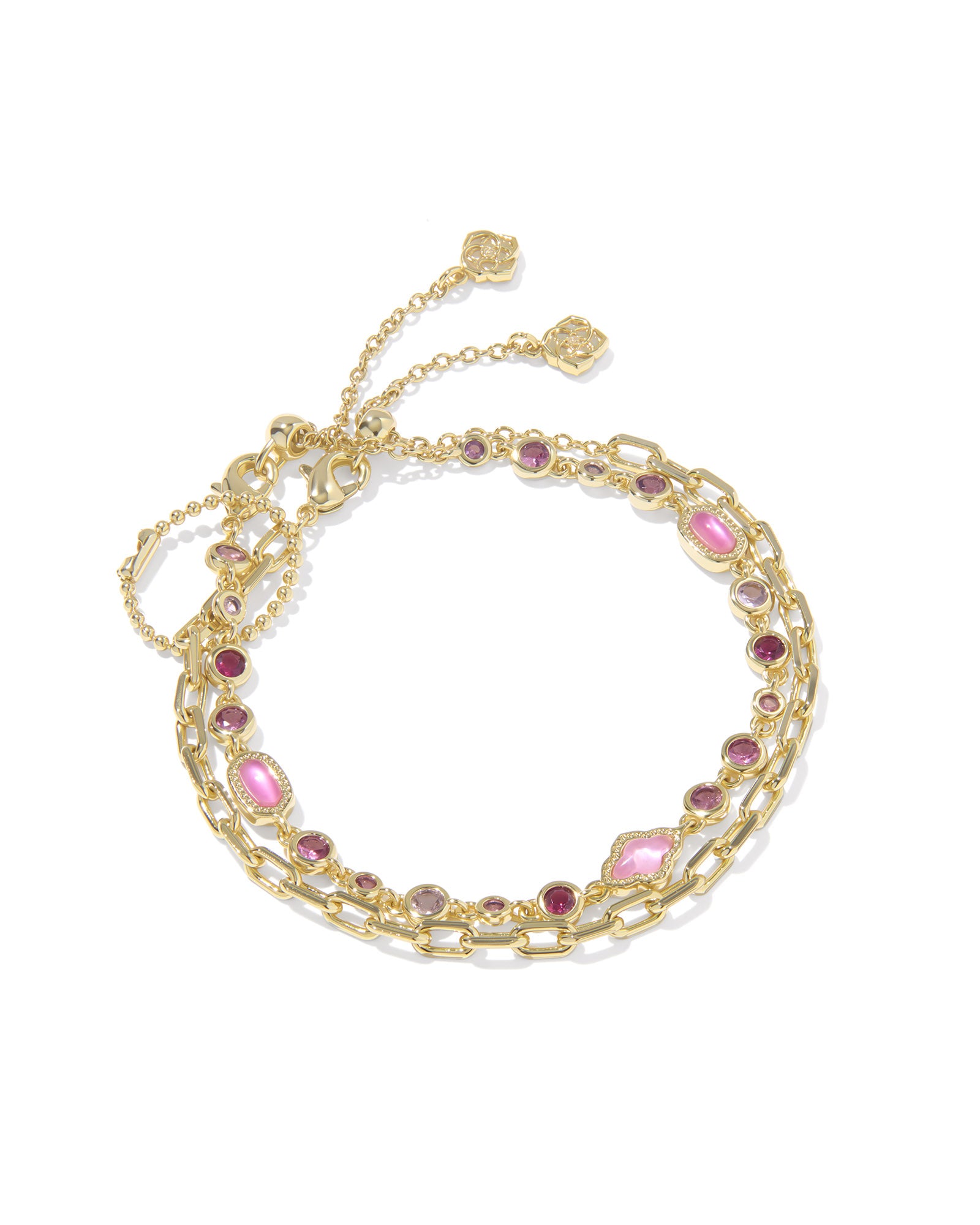 Mini Elisa Abbie Set of 2 Delicate Chain Bracelets In Gold Pink Mix