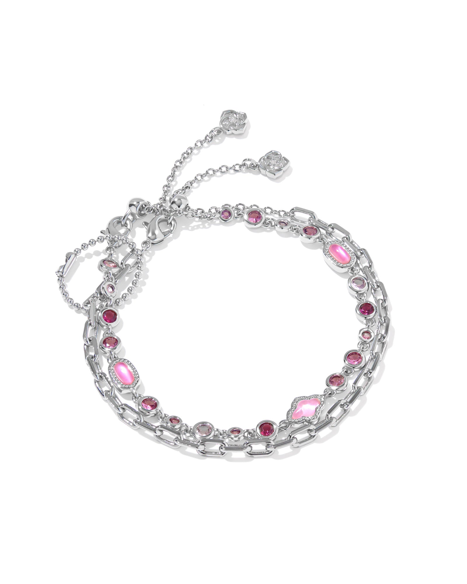 Mini Elisa Abbie Set of 2 Delicate Chain Bracelets In Silver Pink Mix