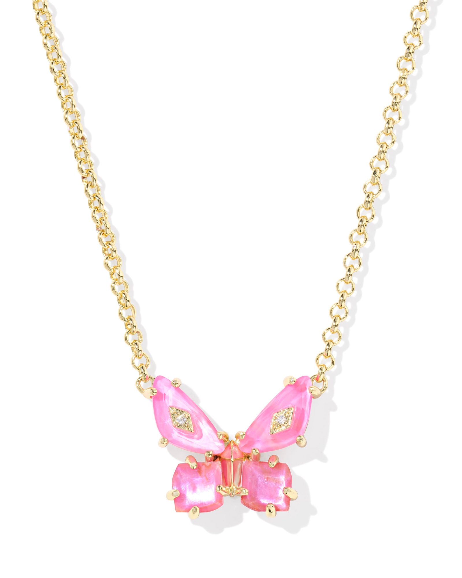 Bianca Butterfly Short Pendant In Gold Pink Mix