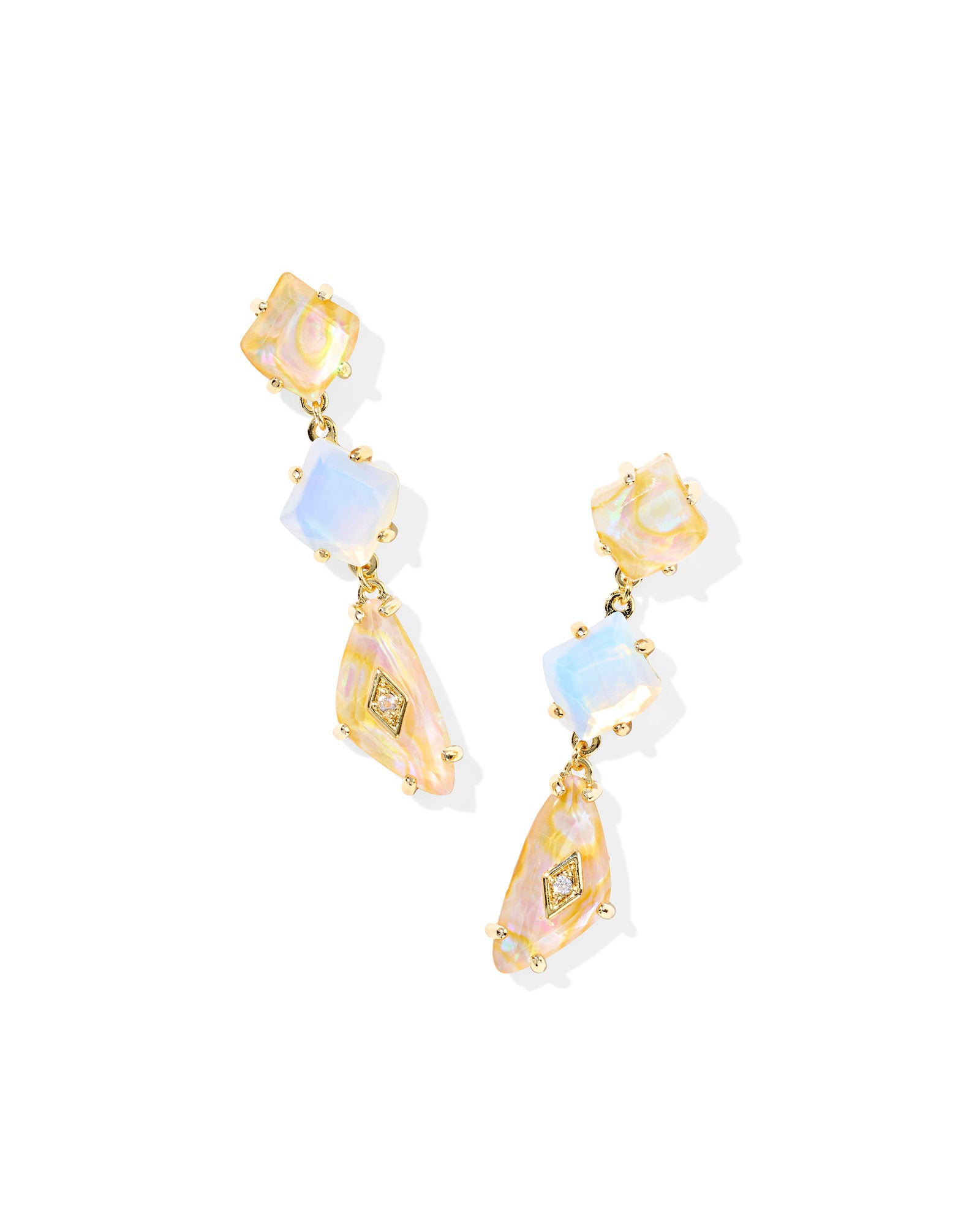 Bianca Linear Earring in Gold Iridescent White Mix
