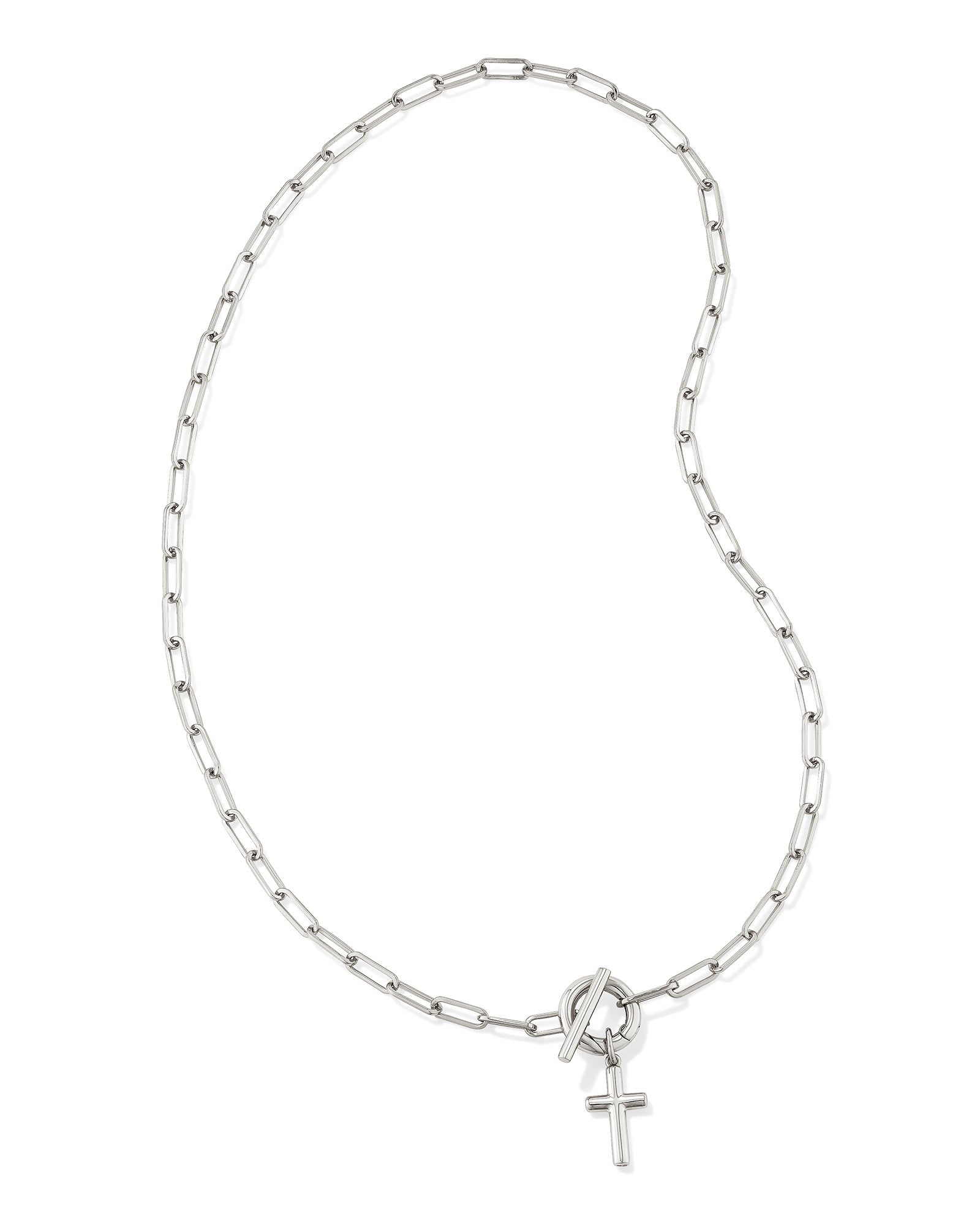 Cross Link and Chain Necklace in Silver