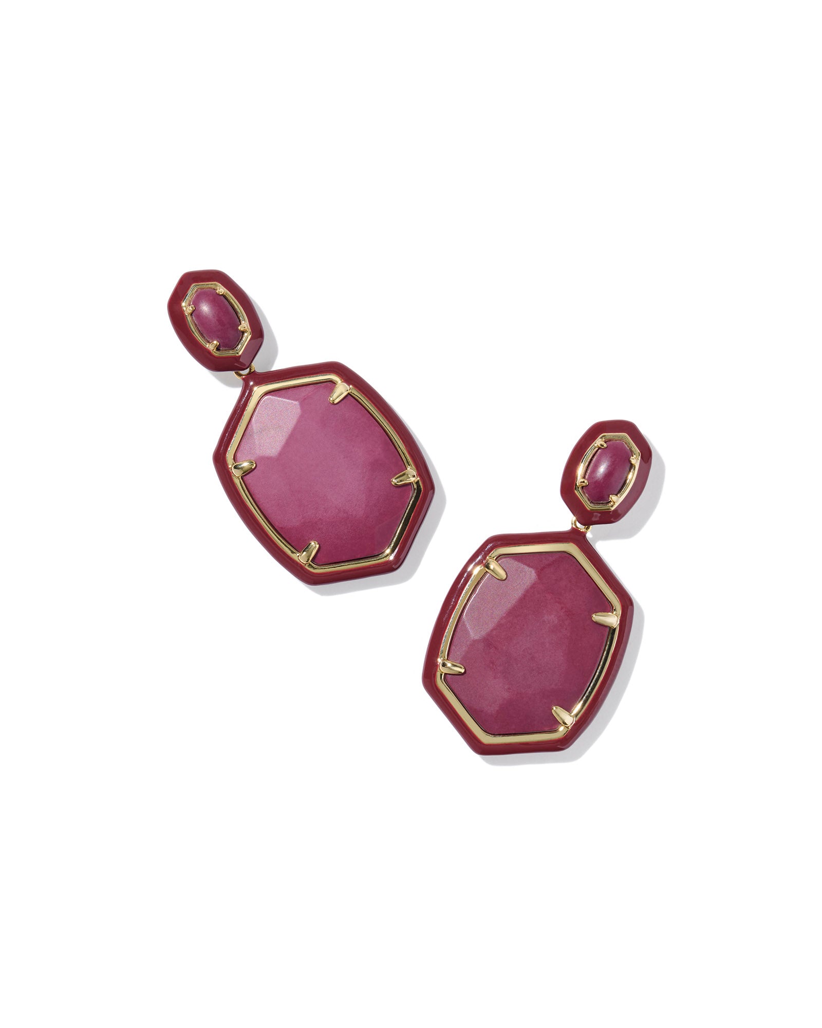 Daphne Enamel Frame Drop Earrings in Gold Maroon Magnesite