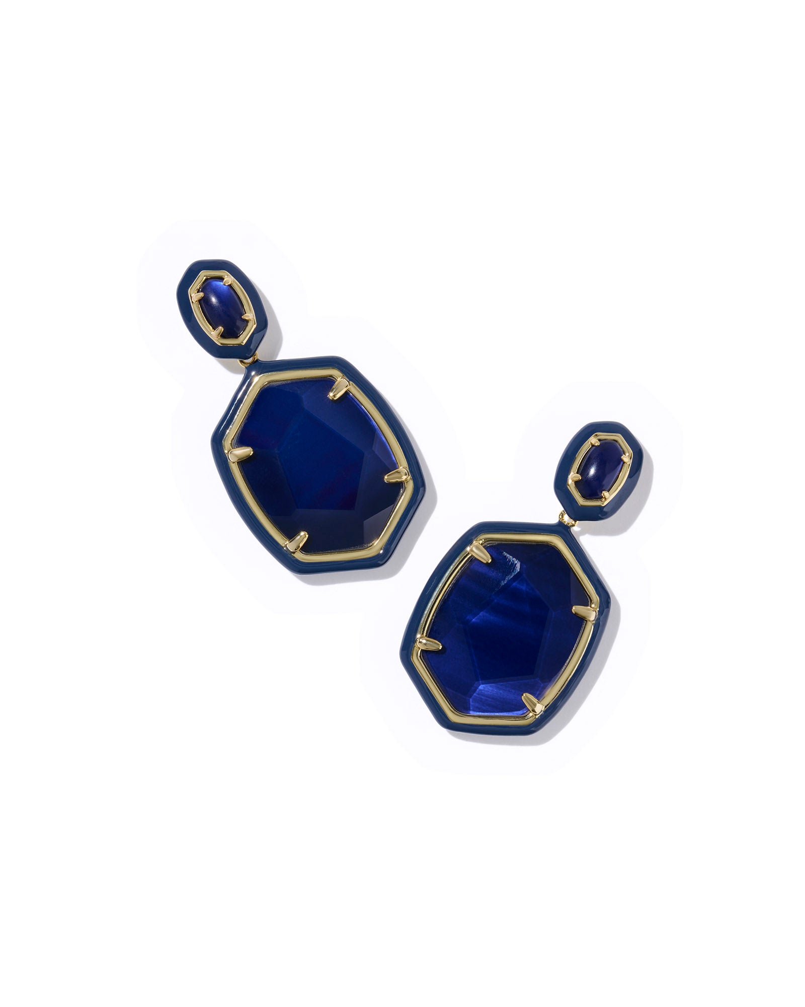 Daphne Enamel Frame Drop Earrings in Gold Navy Mother of Pearl