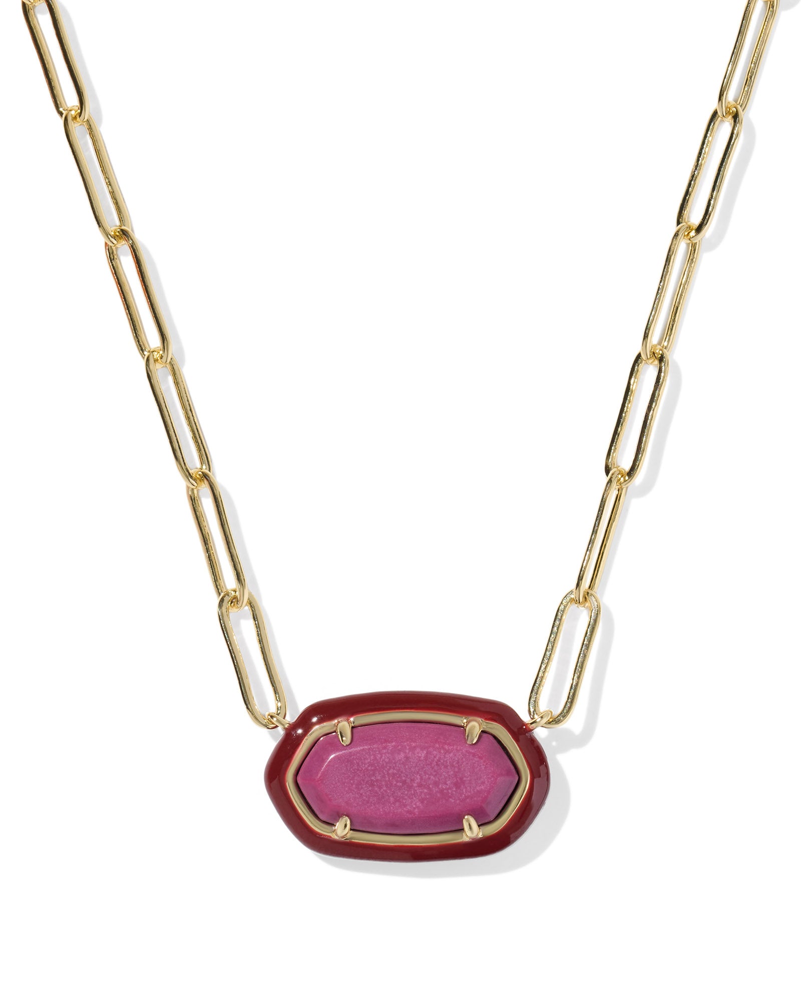 Elisa Enamel Frame Paperclip Necklace Gold Maroon Magnesite