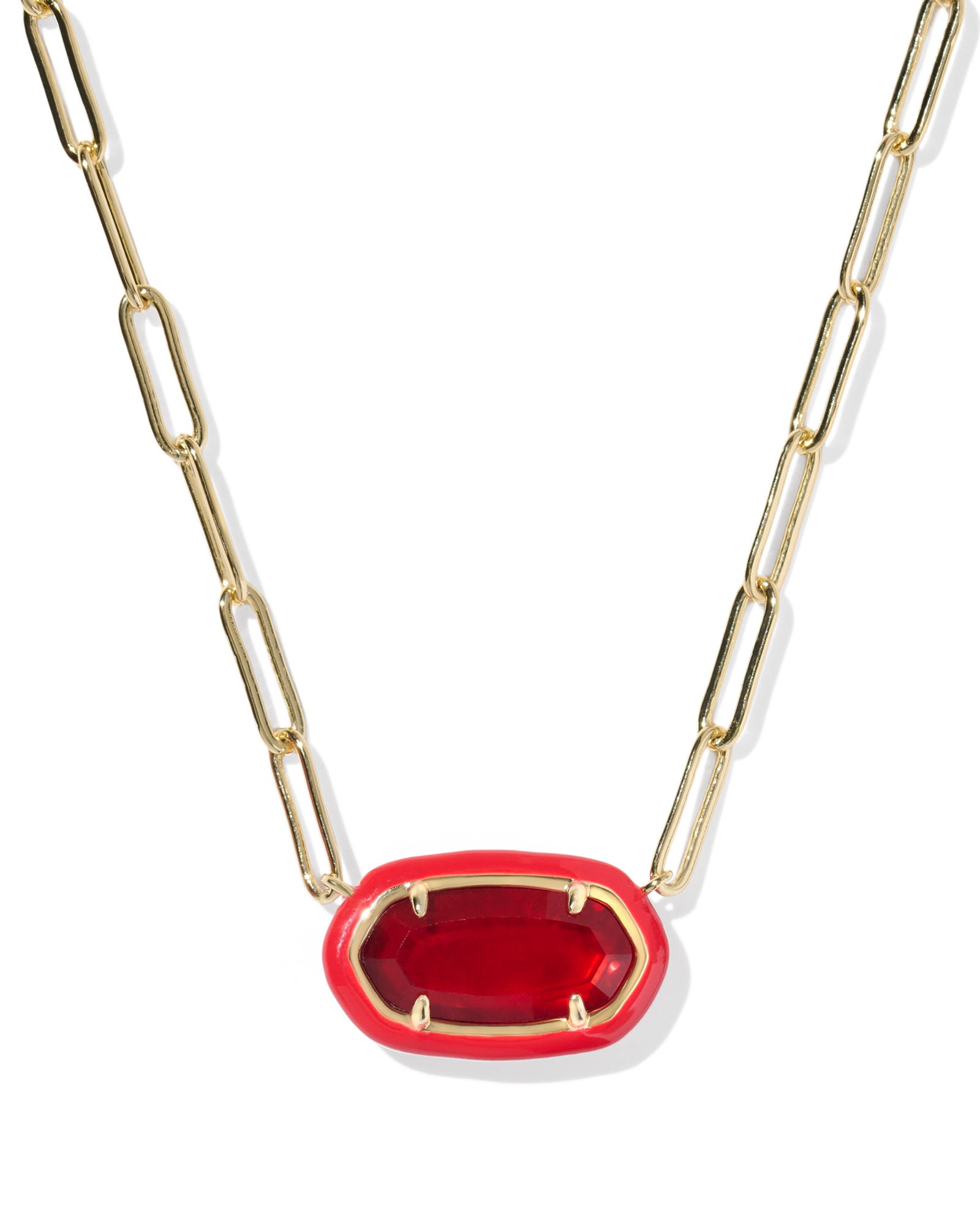 Elisa Enamel Frame Paperclip Necklace Gold Red Illusion
