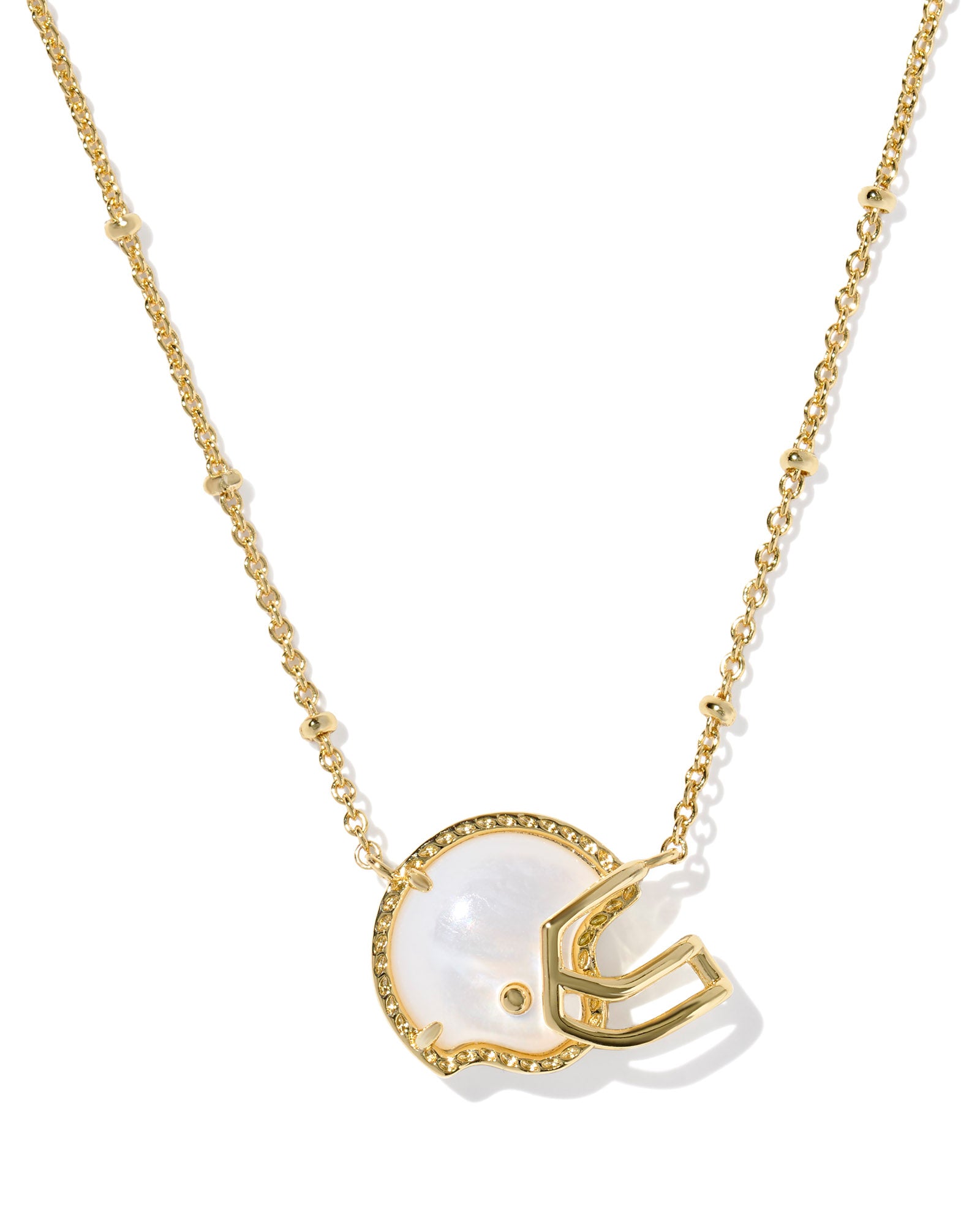 Football Helmet Pendant Necklace in Gold White Mother of Pearl