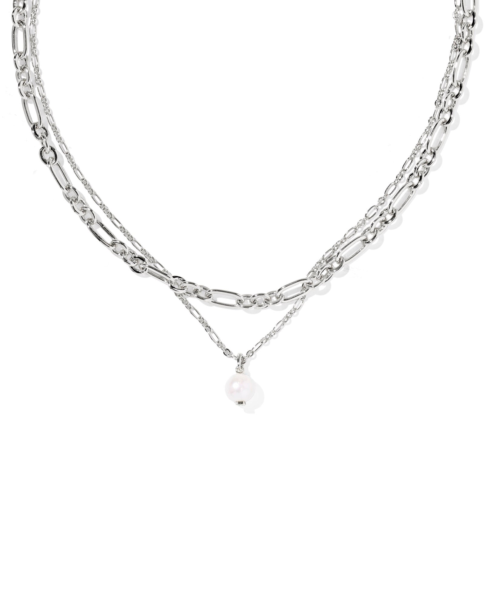 Ashton Multi Strand Necklace in Rhodium Freshwater Cultured Pearl