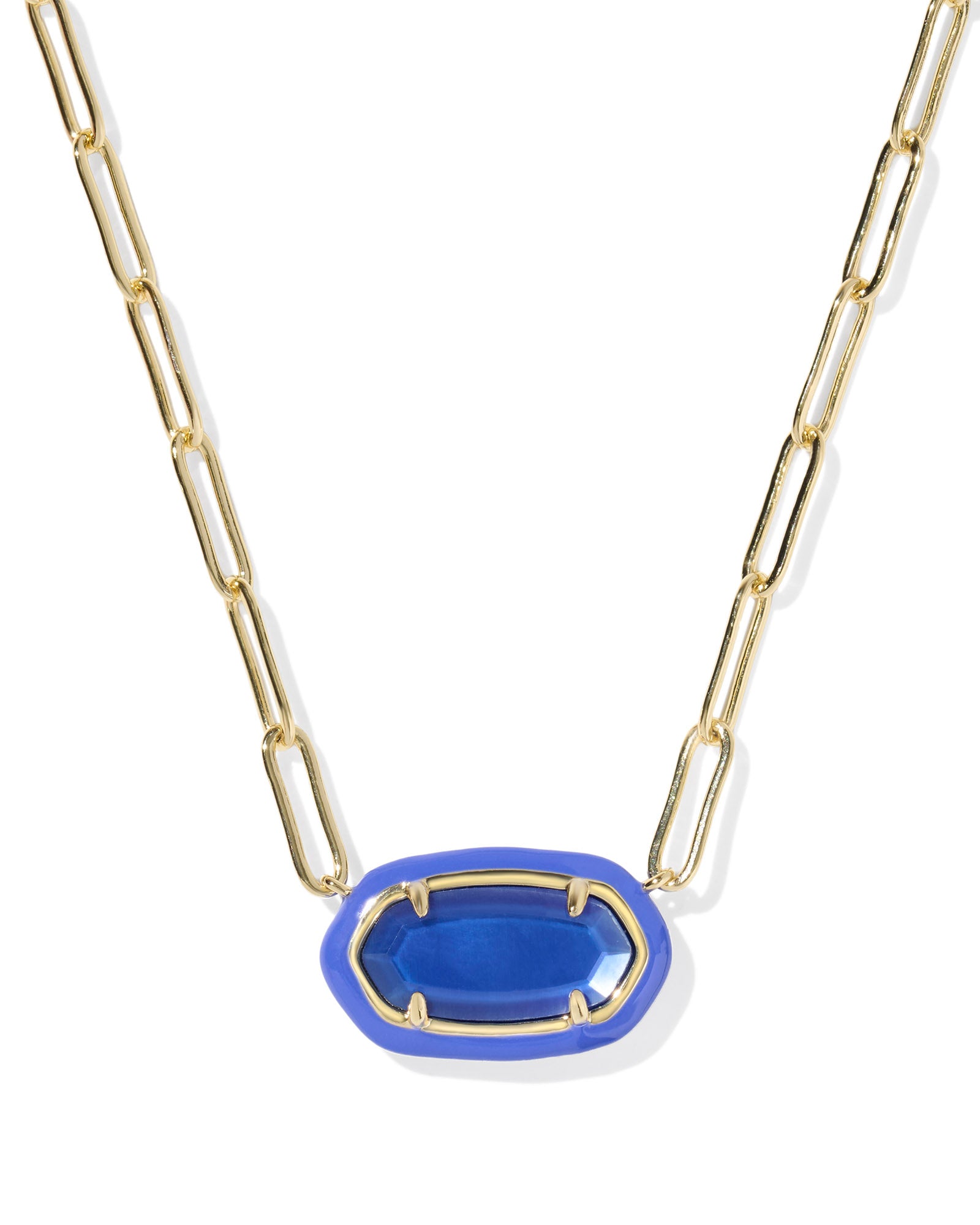 Elisa Enamel Frame Paperclip Necklace Gold Cobalt Illusion