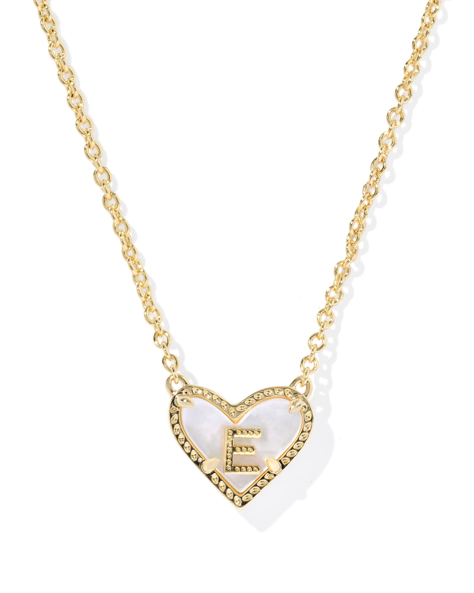 Heart Letter E Pndnt. Necklace Gold Ivory MOP
