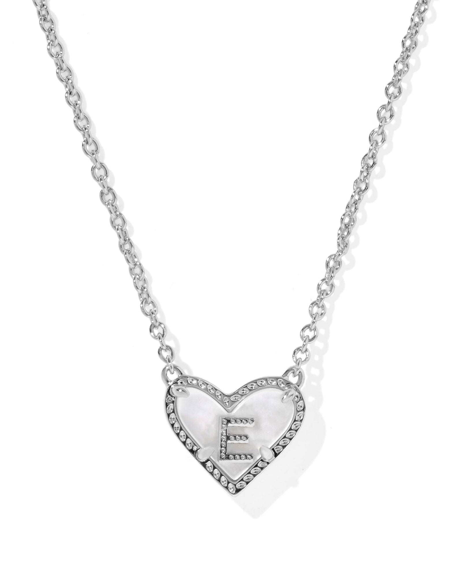 Heart Letter E Pndnt. Necklace Sliver Ivory MOP
