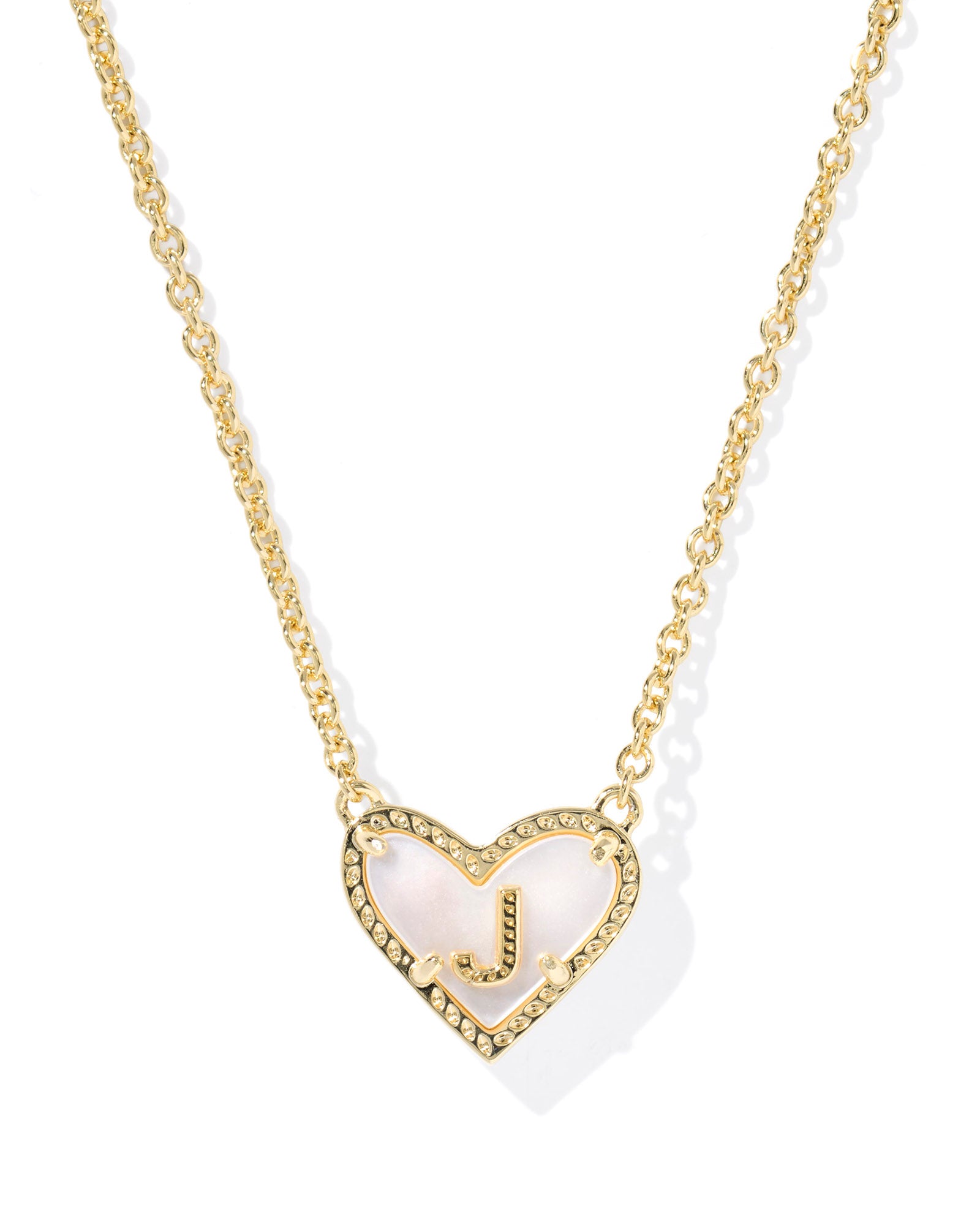 Heart Letter J Pndnt Necklace Gold Ivory MOP
