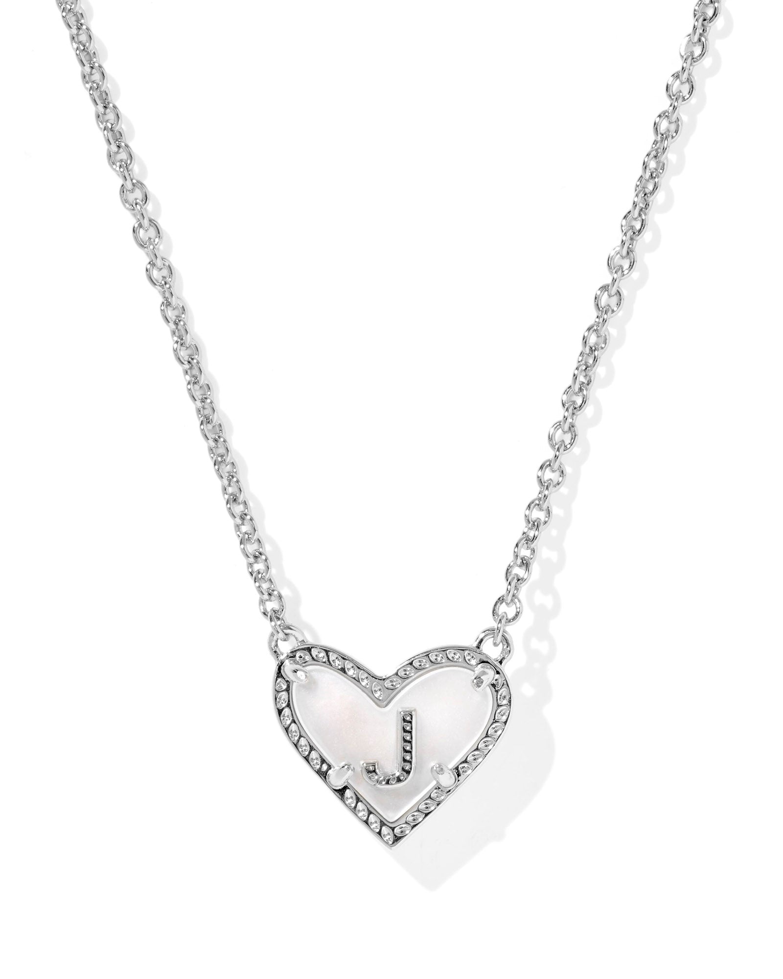 Heart Letter J Pndnt. Necklace Silver Ivory MOP