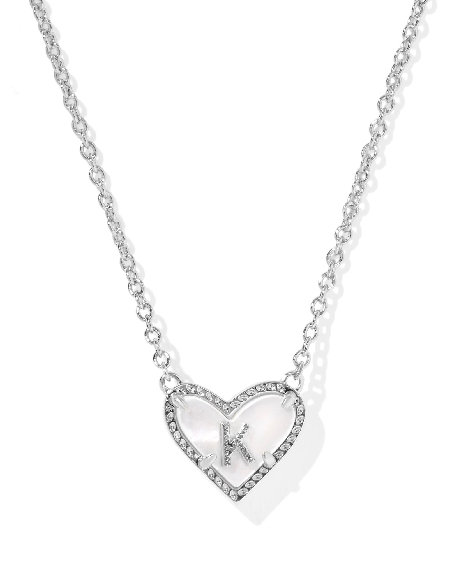 Heart Letter K Pndnt. Necklace Silver Ivory MOP