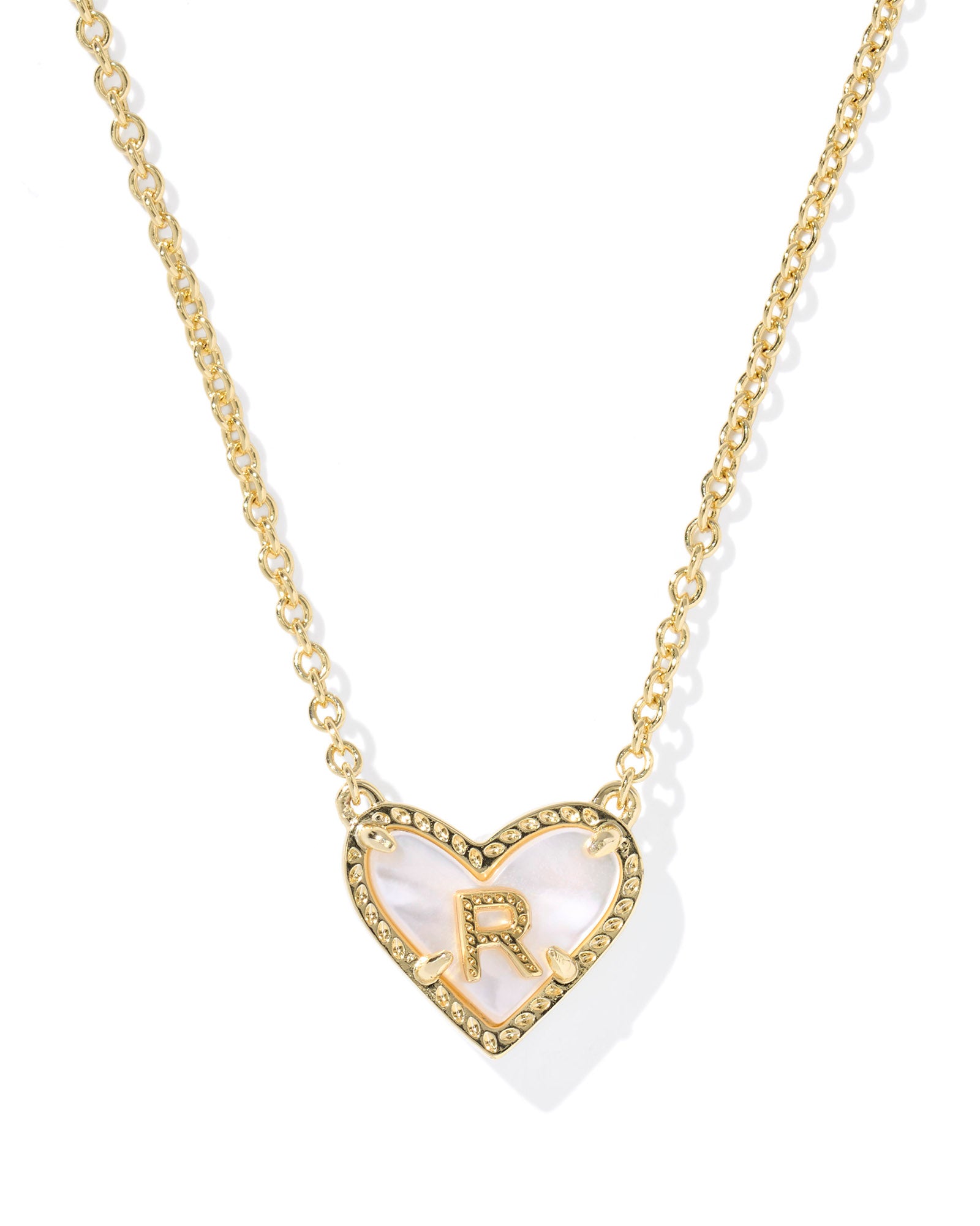 Heart Letter R Pndnt Necklace Gold Ivory MOP