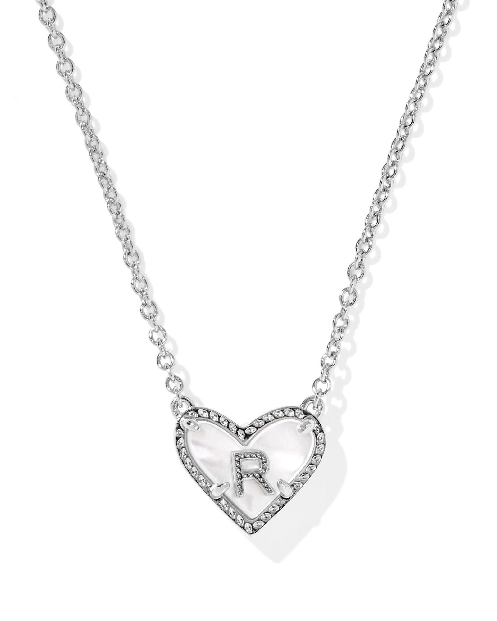 Heart Letter R Pndnt. Necklace Silver Ivory MOP
