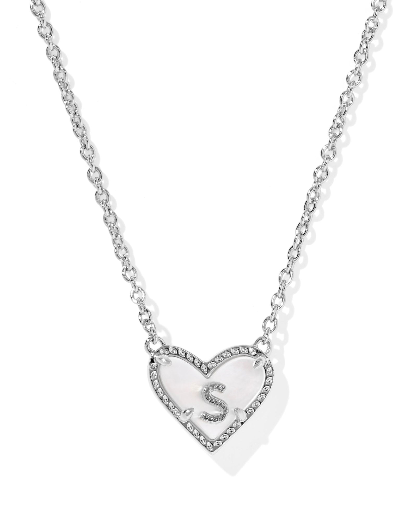 Heart Letter S Pndnt. Necklace Silver Ivory MOP