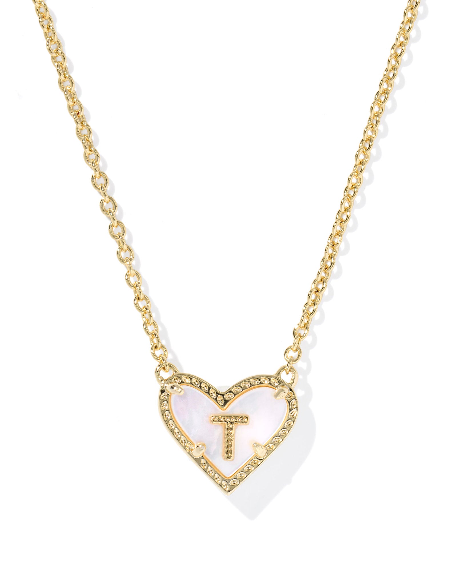 Heart Letter T Pndnt. Necklace Gold Ivory MOP