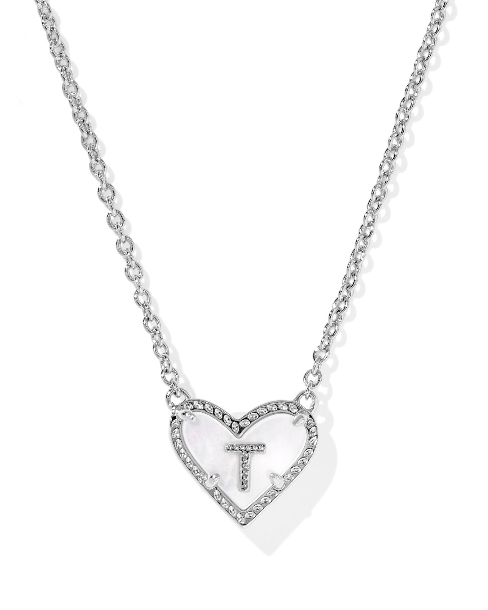 Heart Letter T Pndnt. Necklace Silver Ivory MOP