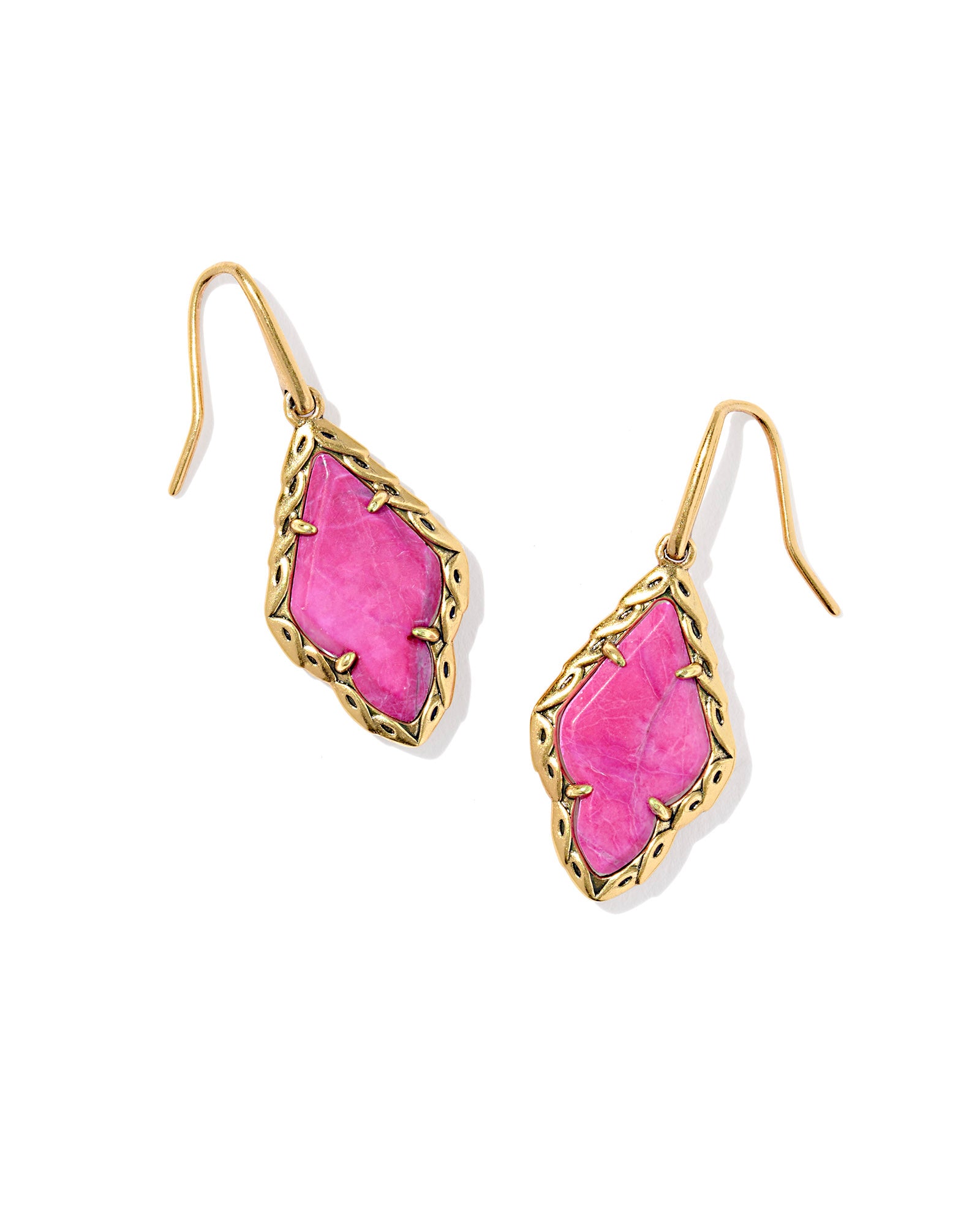 Adeline Drop Earring in Gold Dark Fuchsia Variegated Magnesite