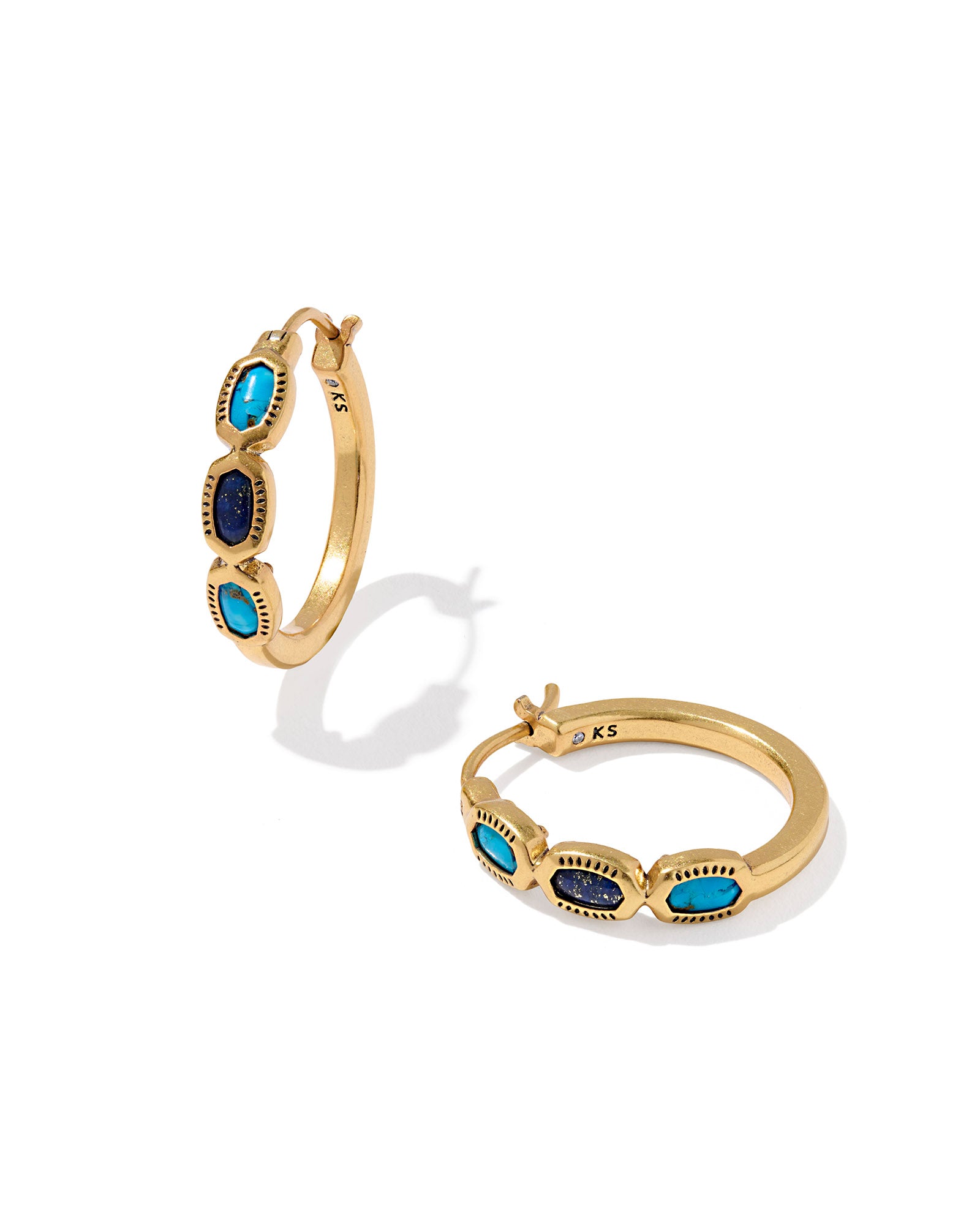 Mini Elisa Hoop Earring in Vintage Gold Blue Mix