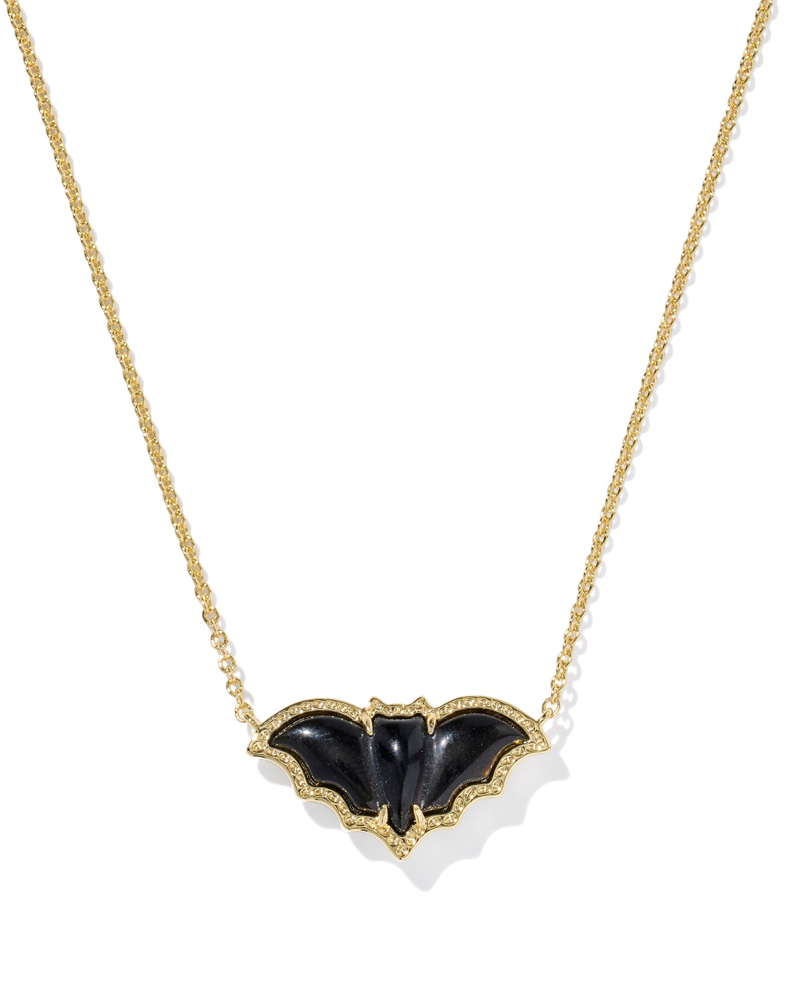 Bat Short Pendant Necklace in Gold Golden Obsidian