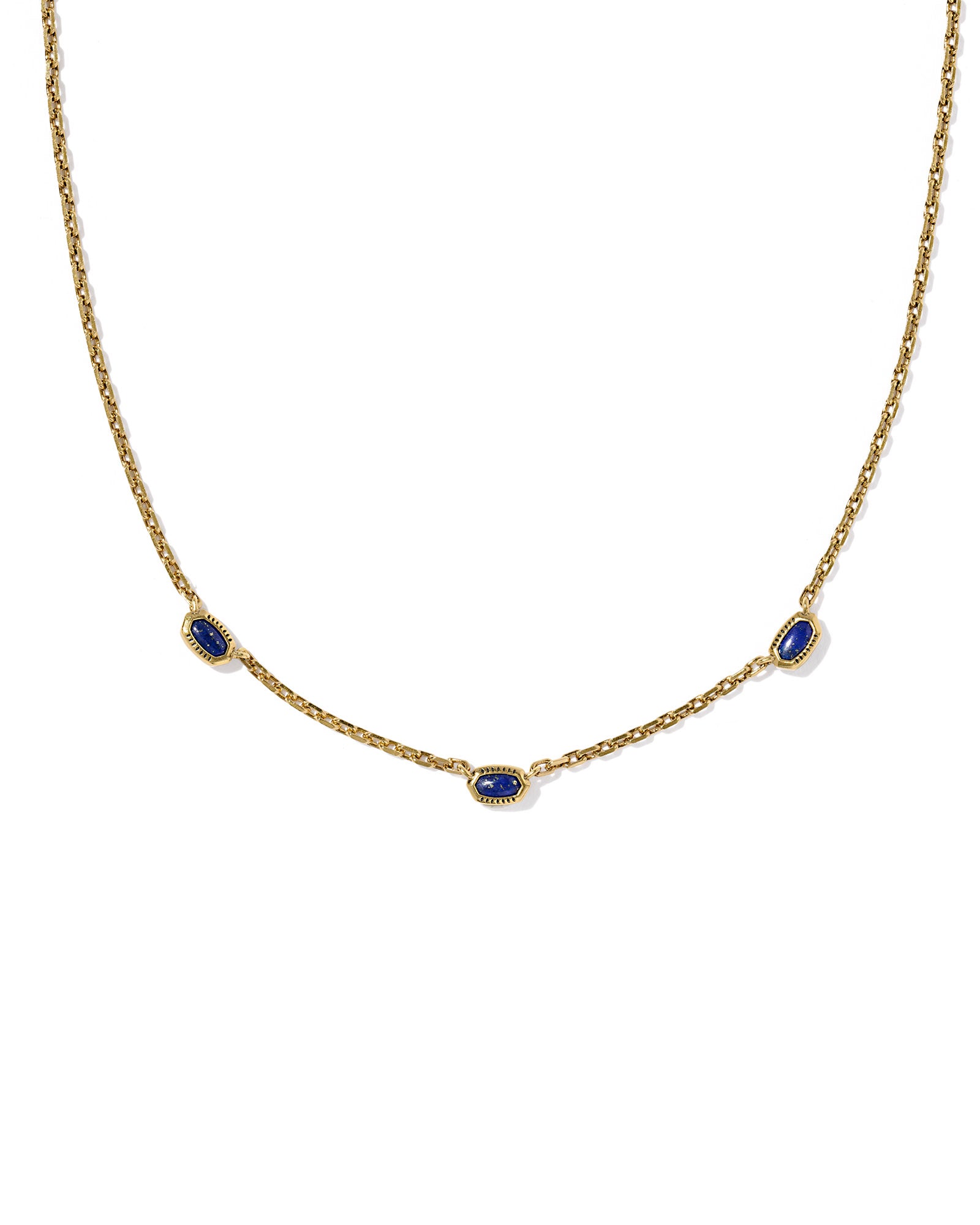 Mini Elisa Three Stone Strand Necklace in Vintage Gold Blue Lapis