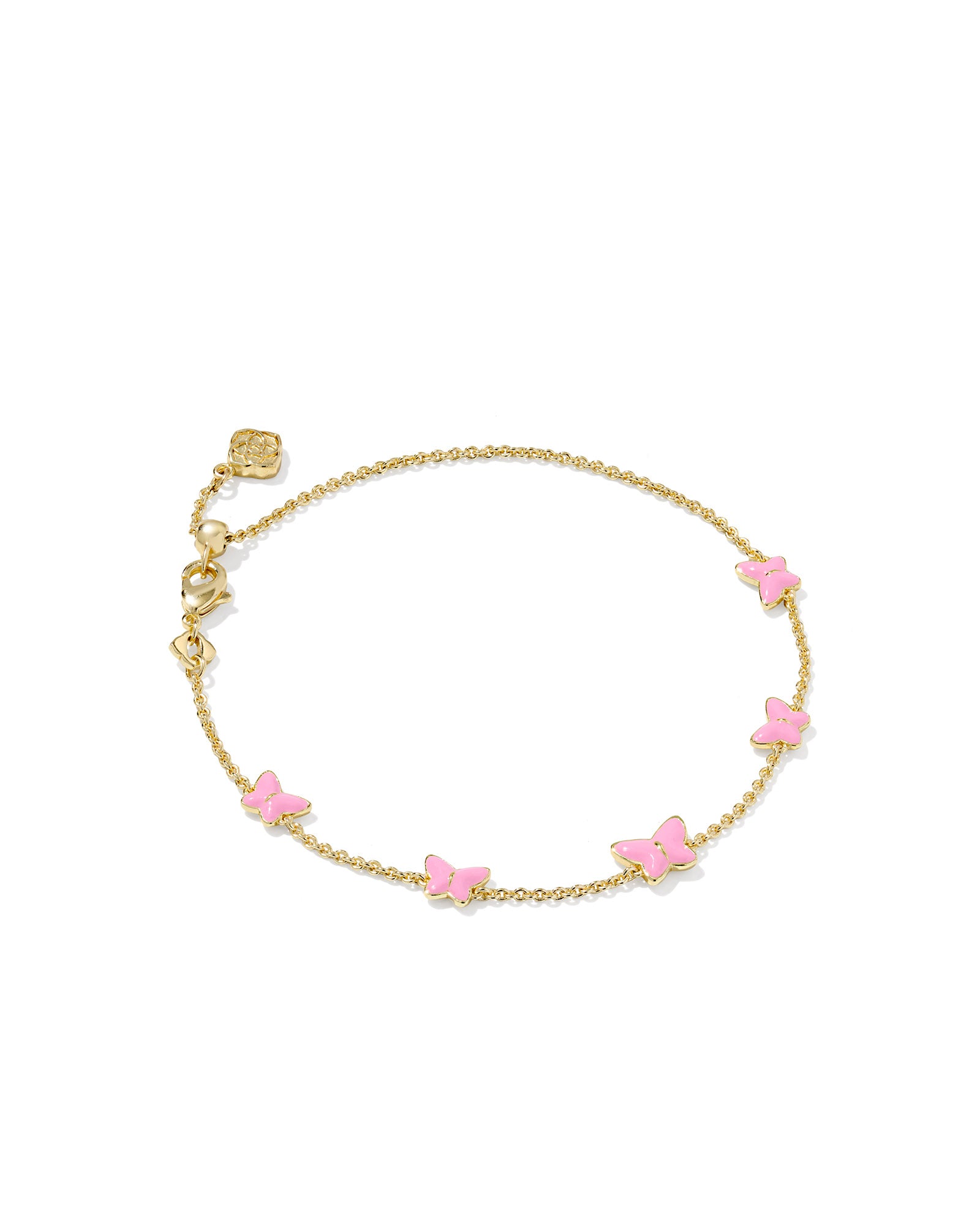 Lillia Butterfly Delicate Chain Bracelet in Gold Pink Enamel